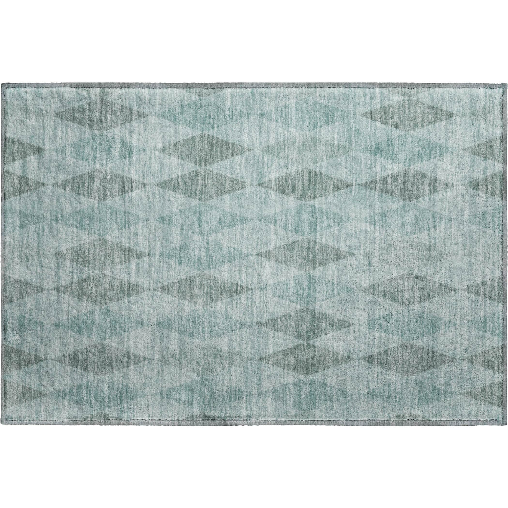Luxury Washable Indoor/Outdoor Geometric TR2 Teal Rug 1'8" x 2'6" #shape_Rectangle