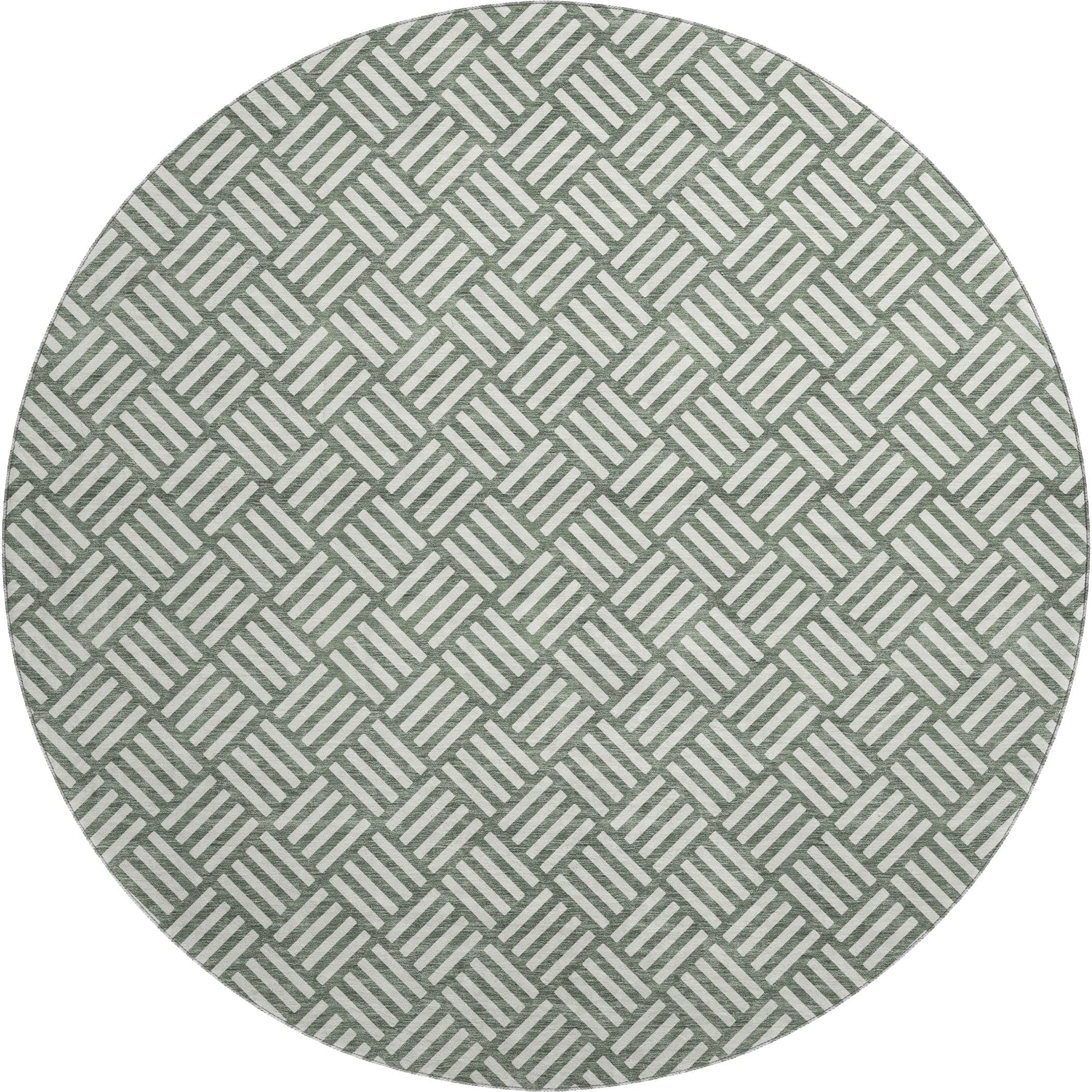 Luxury Washable Indoor/Outdoor Geometric TR3 Basil Green Rug 8' x 8' #shape_Round