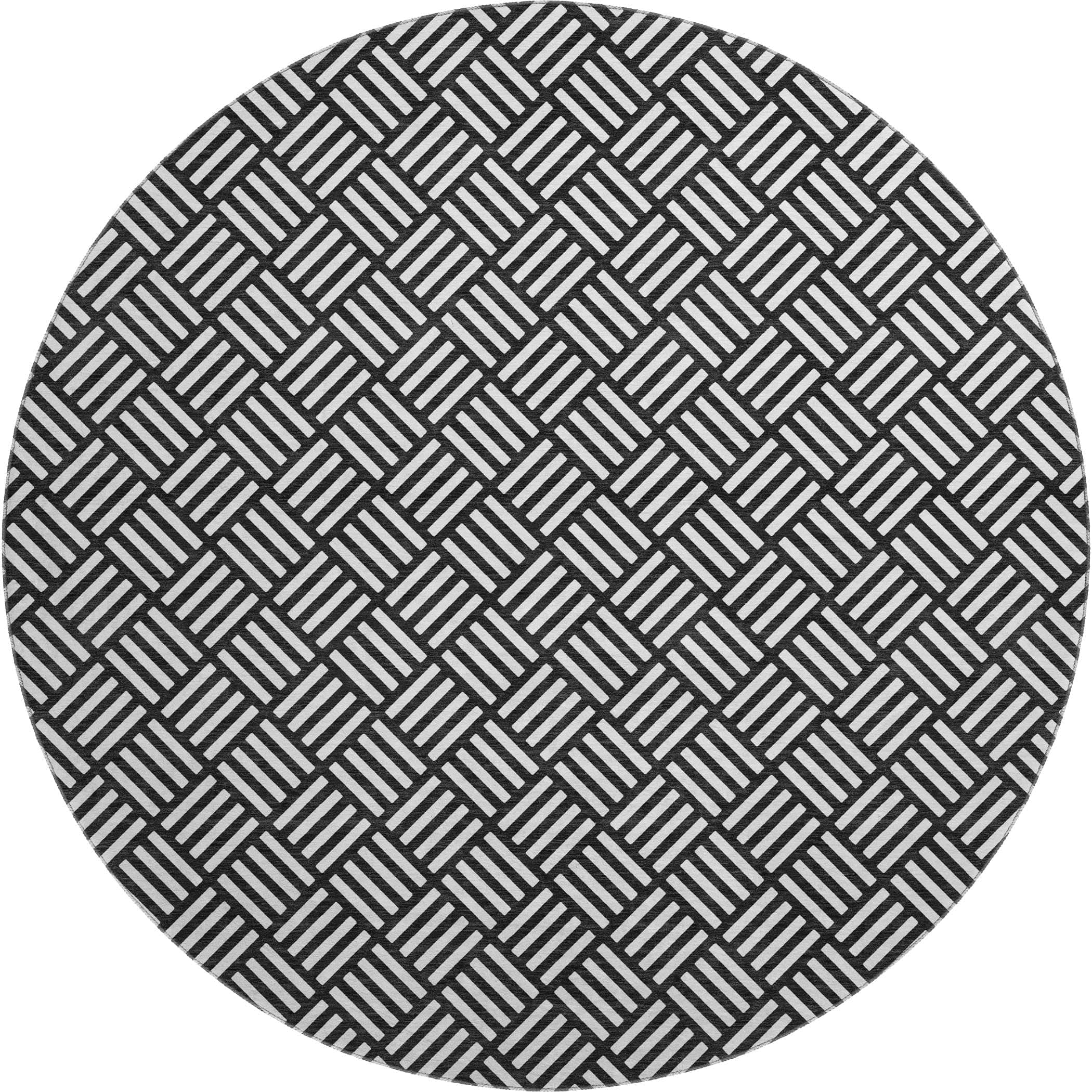 Luxury Washable Indoor/Outdoor Geometric TR3 Black Rug 8' x 8' #shape_Round