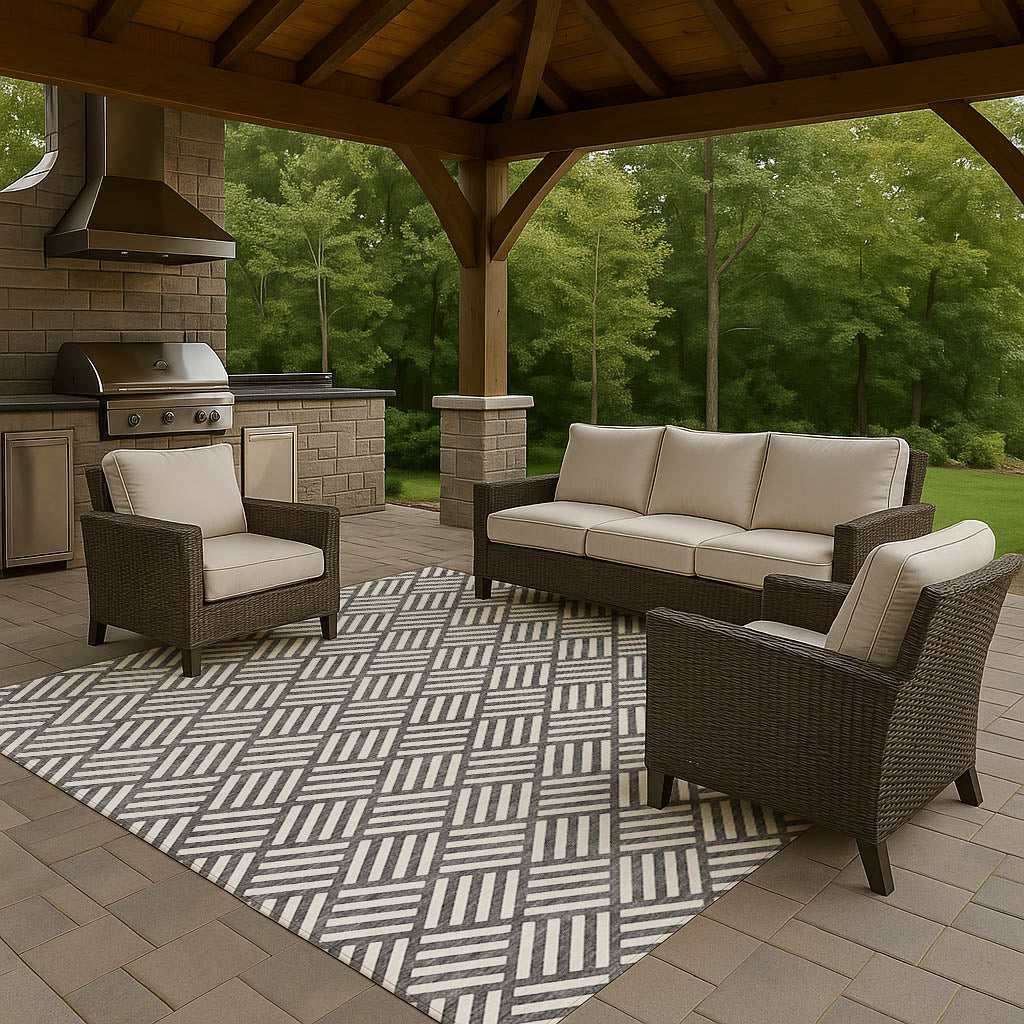 Luxury Washable Indoor/Outdoor Geometric TR3 Charcoal Gray Rug 2'6" x 3'10" #shape_Rectangle