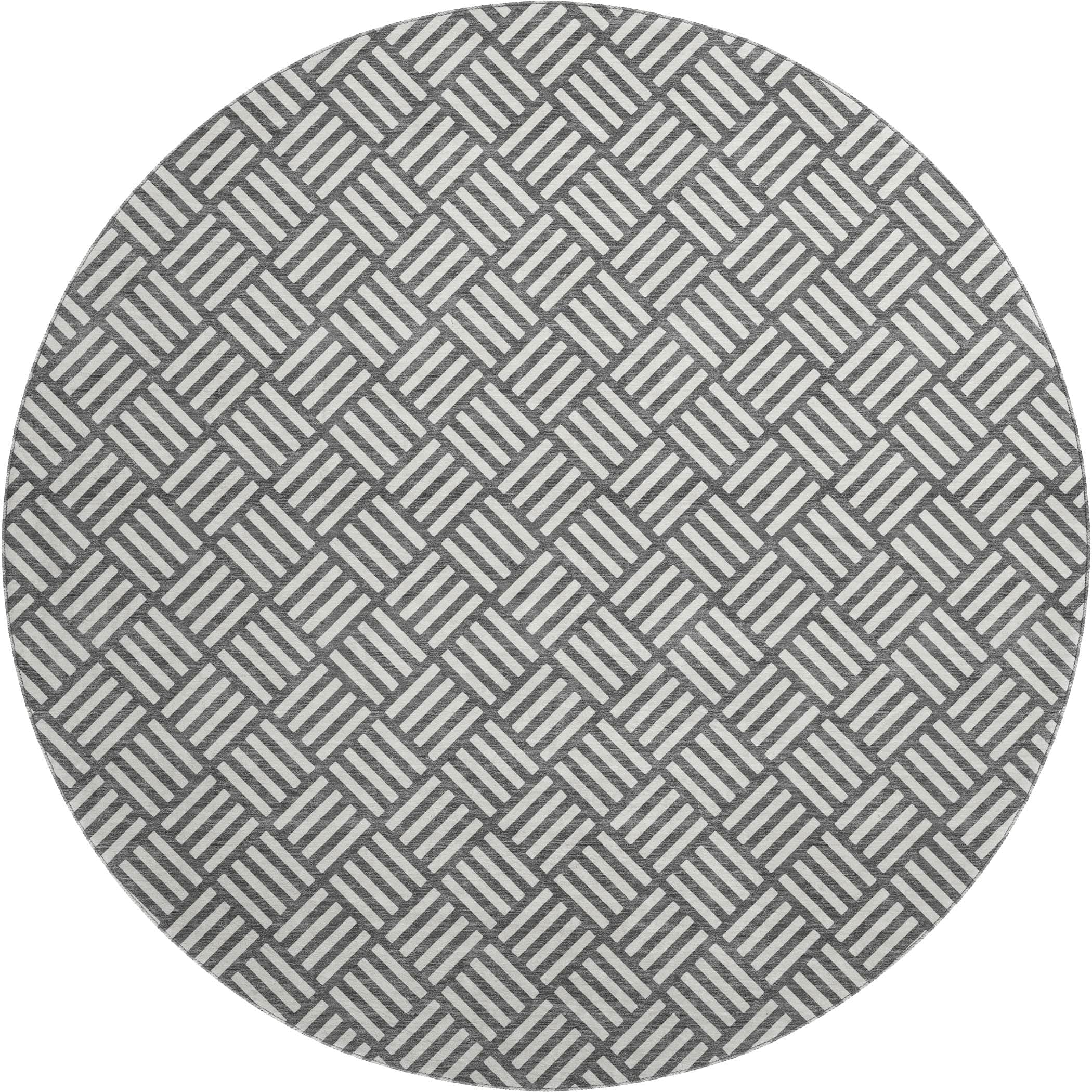 Luxury Washable Indoor/Outdoor Geometric TR3 Charcoal Gray Rug 8' x 8' #shape_Round