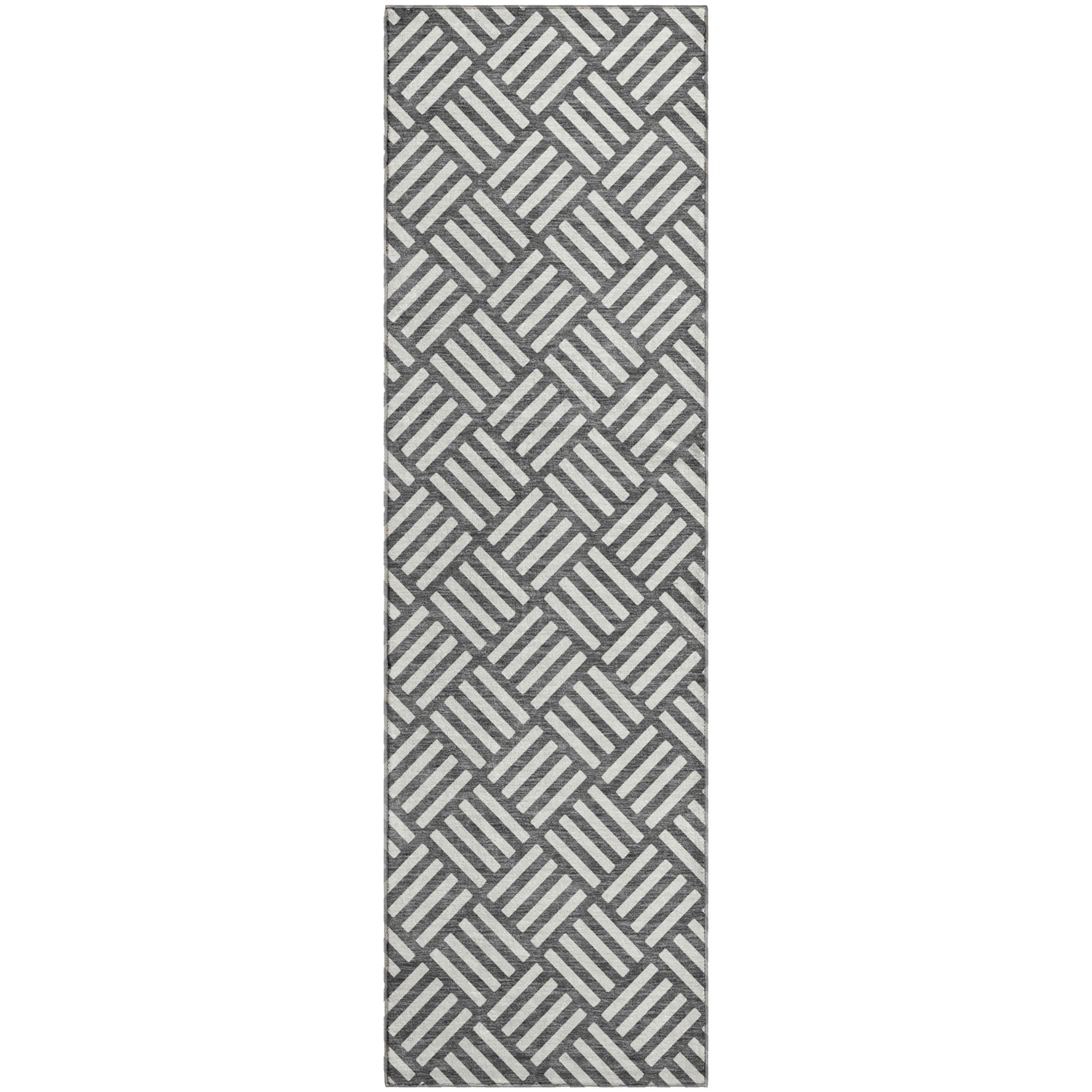 Luxury Washable Indoor/Outdoor Geometric TR3 Charcoal Gray Rug 2'3" x 7'6" #shape_Runner