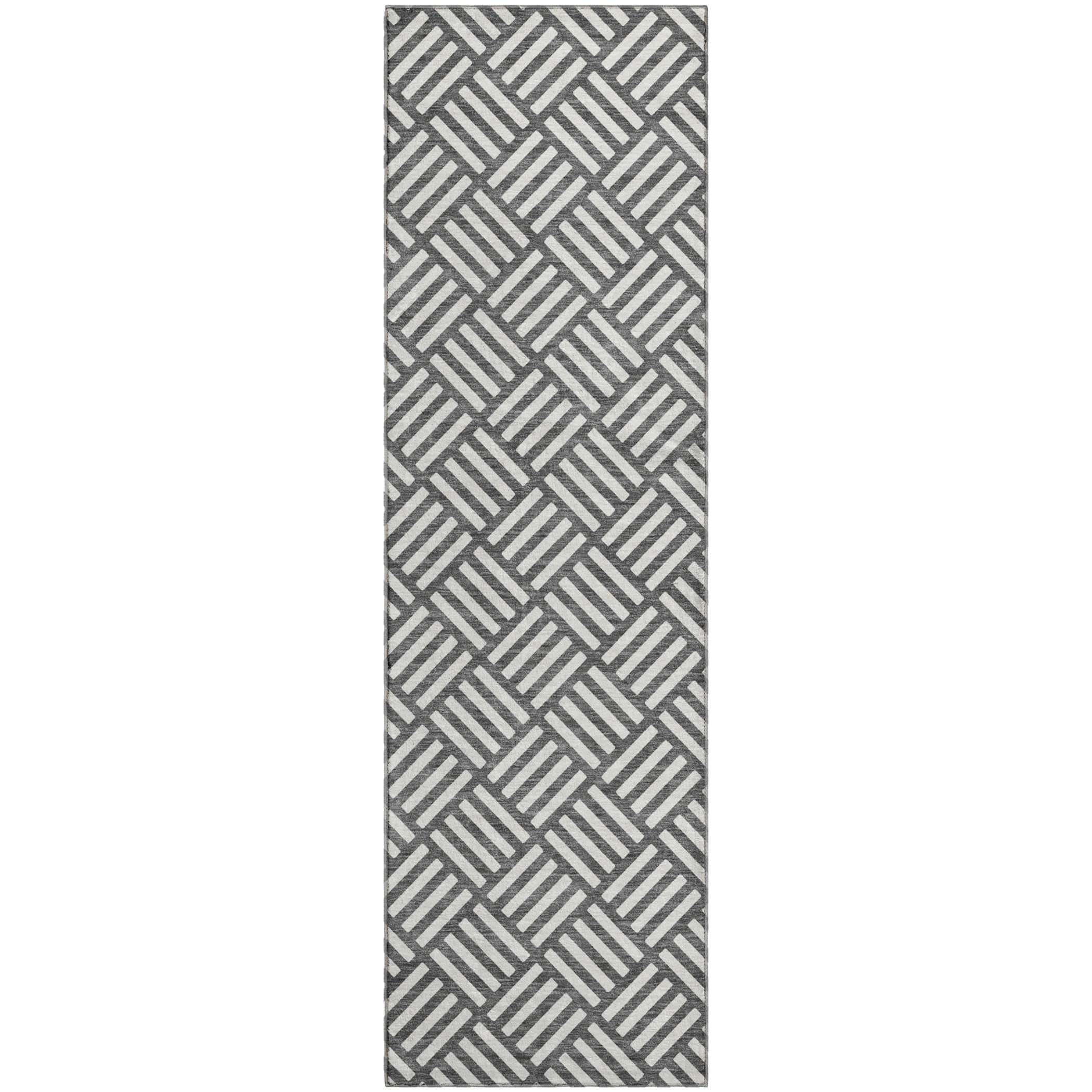 Luxury Washable Indoor/Outdoor Geometric TR3 Charcoal Gray Rug 2'3" x 7'6" #shape_Runner