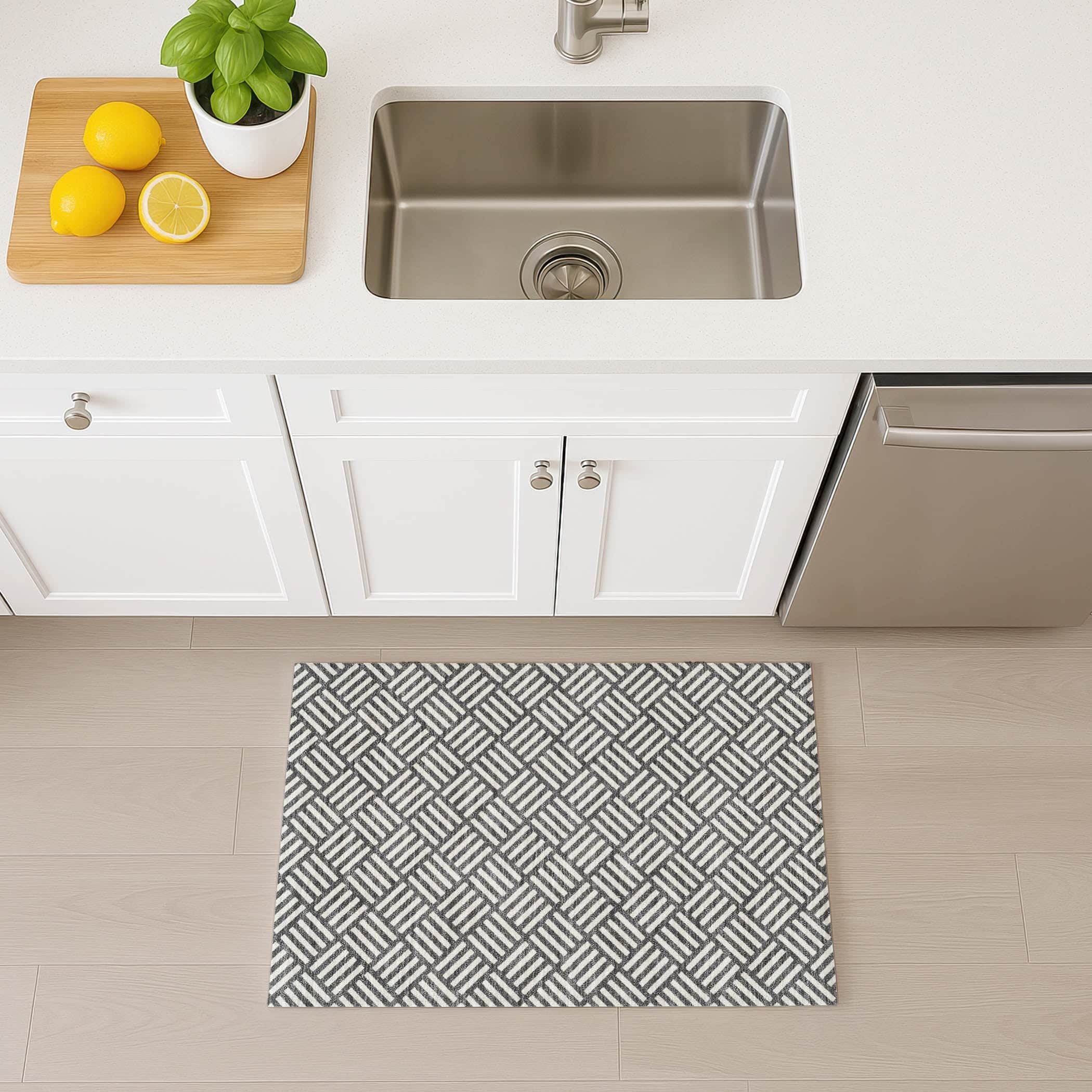 Luxury Washable Indoor/Outdoor Geometric TR3 Charcoal Gray Rug 1'8" x 2'6" #shape_Rectangle