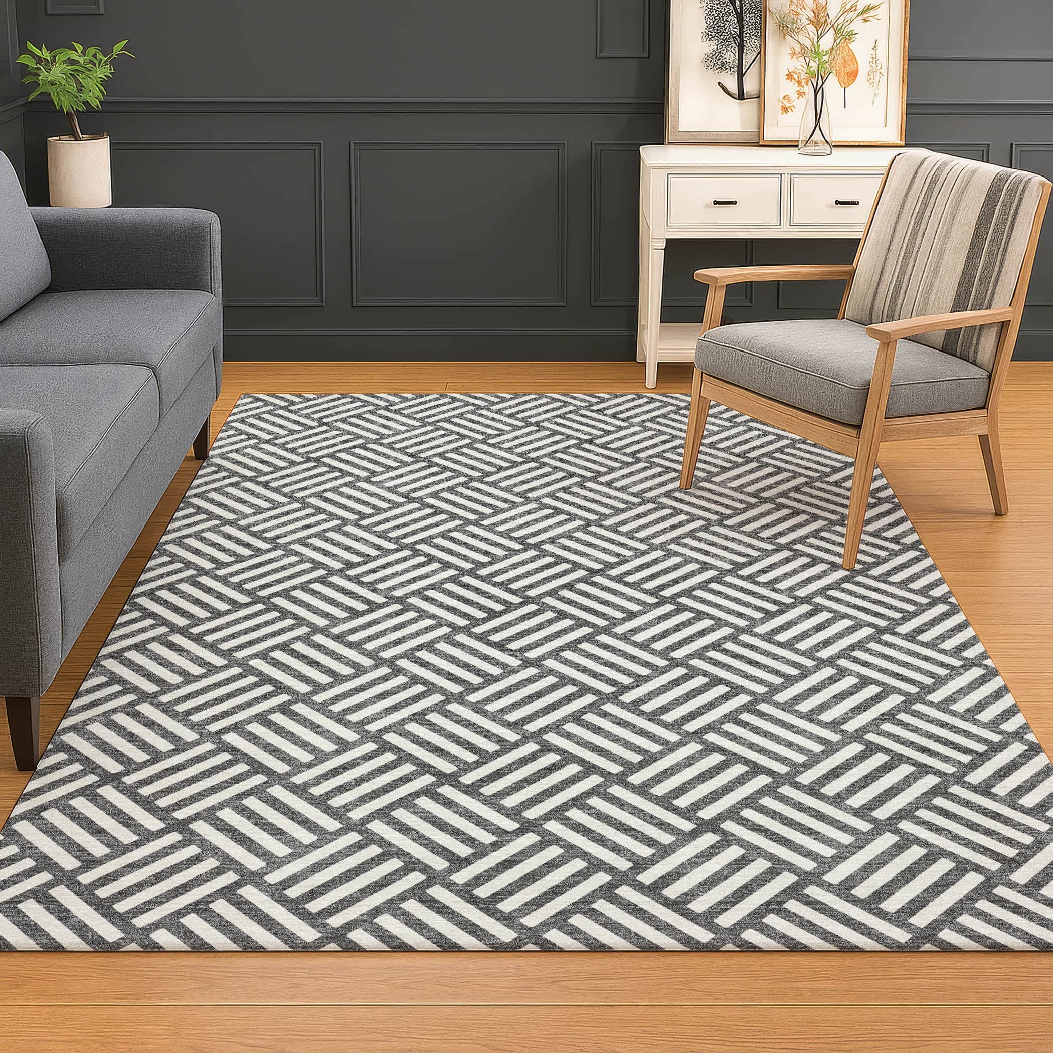 Luxury Washable Indoor/Outdoor Geometric TR3 Charcoal Gray Rug 2'6" x 3'10" #shape_Rectangle