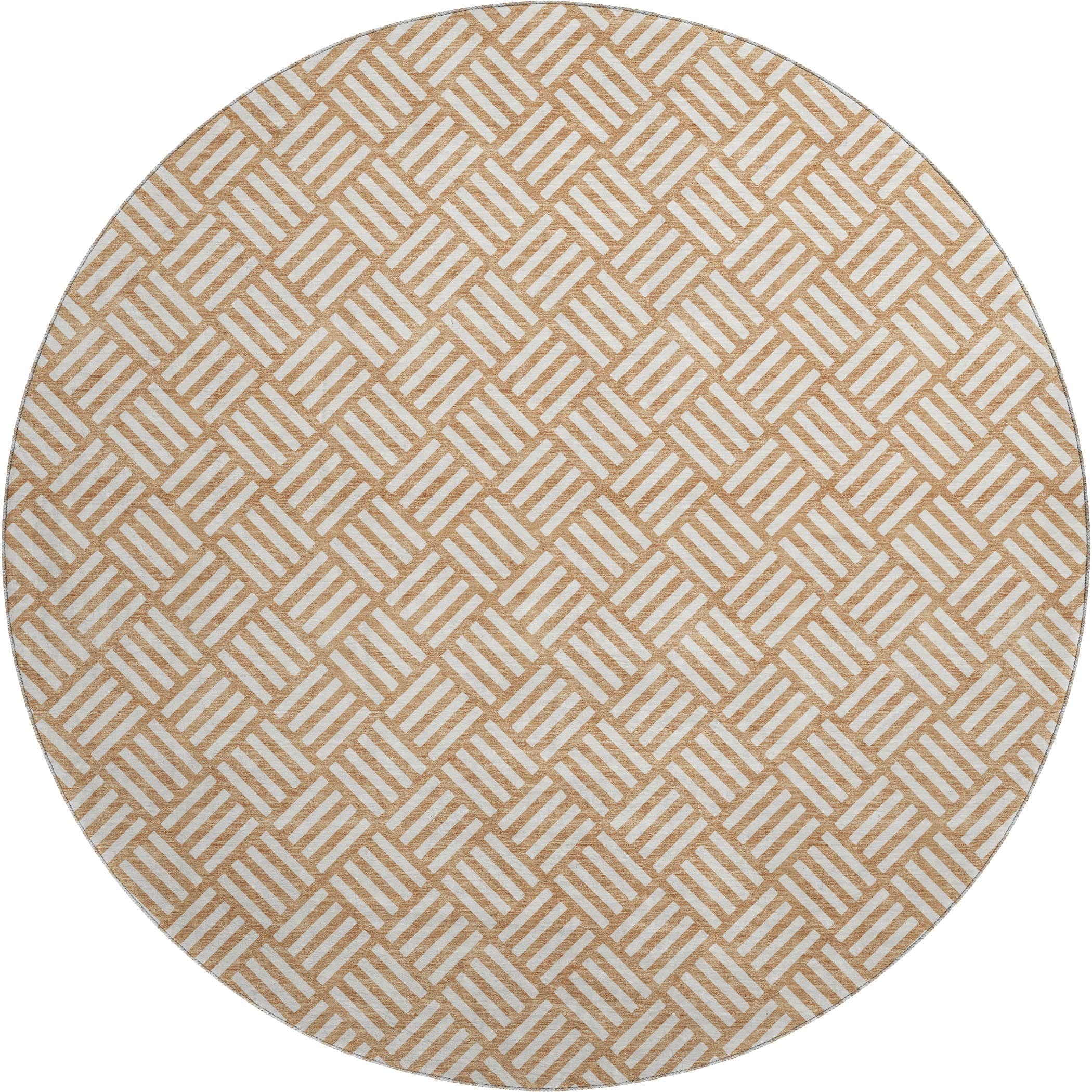 Luxury Washable Indoor/Outdoor Geometric TR3 Copper Orange Rug 8' x 8' #shape_Round