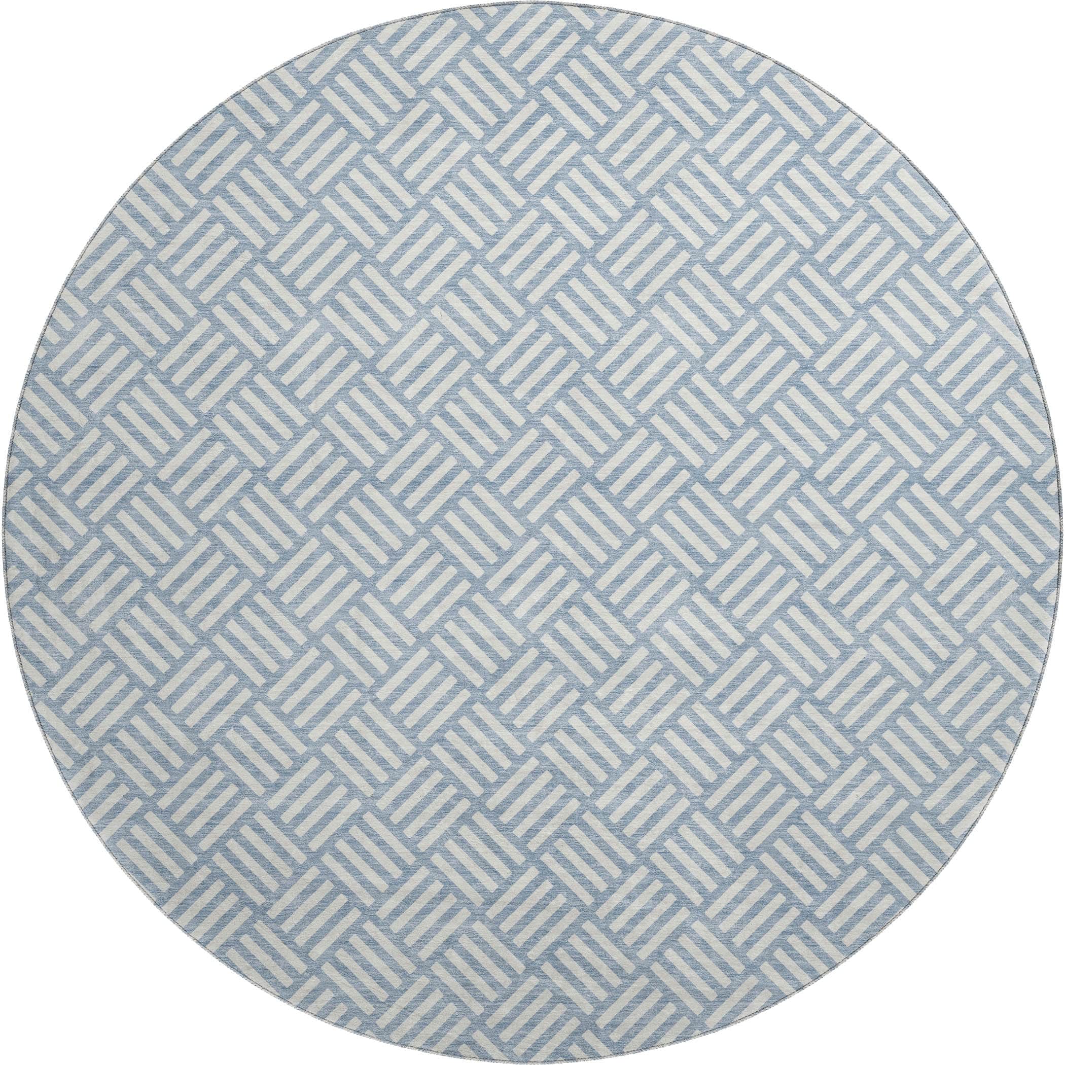 Luxury Washable Indoor/Outdoor Geometric TR3 Denim Blue Rug 8' x 8' #shape_Round