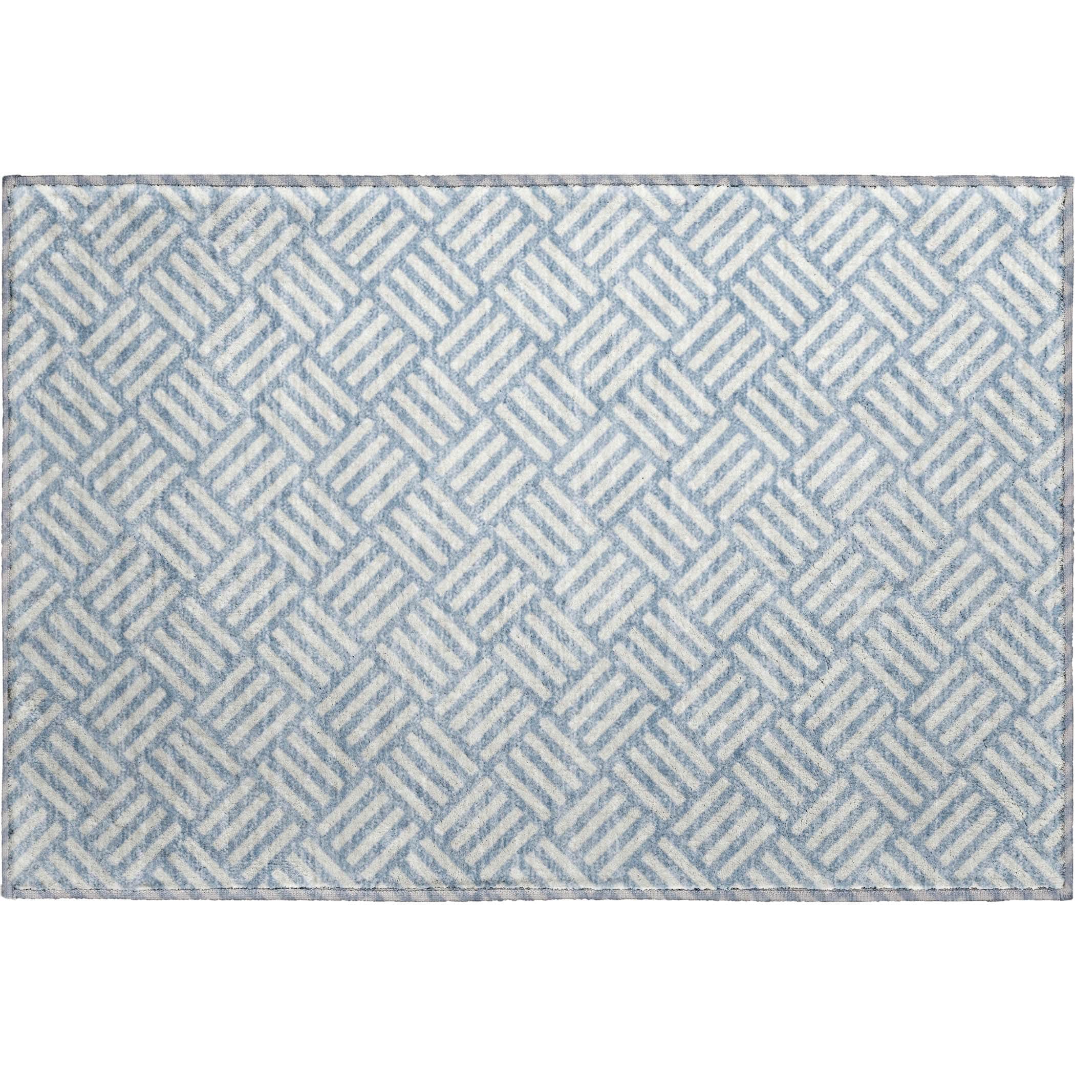 Luxury Washable Indoor/Outdoor Geometric TR3 Denim Blue Rug 1'8" x 2'6" #shape_Rectangle