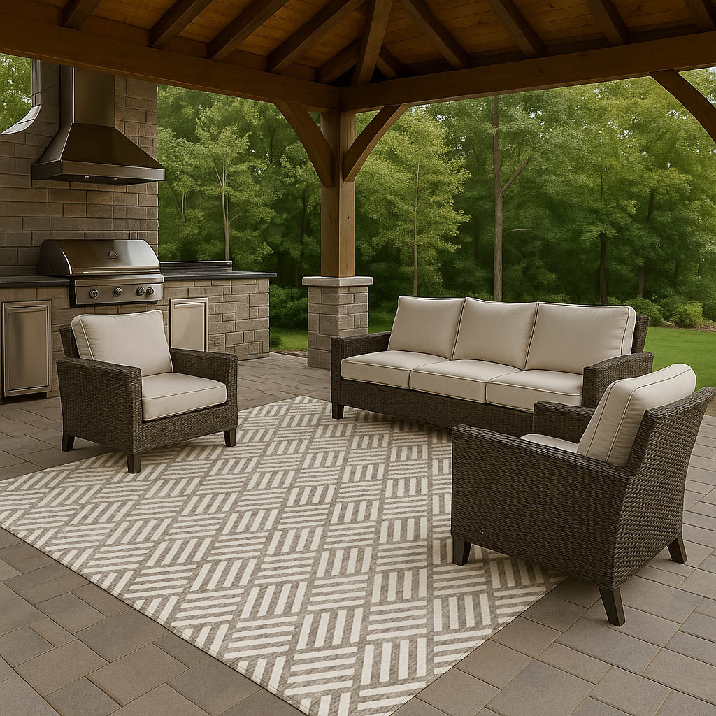 Luxury Washable Indoor/Outdoor Geometric TR3 Taupe Brown Rug 2'6" x 3'10" #shape_Rectangle