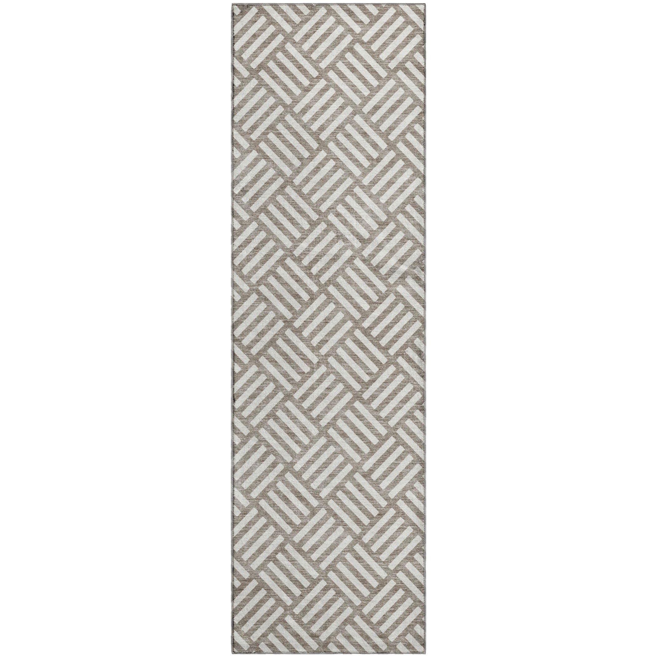 Luxury Washable Indoor/Outdoor Geometric TR3 Taupe Brown Rug 2'3" x 7'6" #shape_Runner