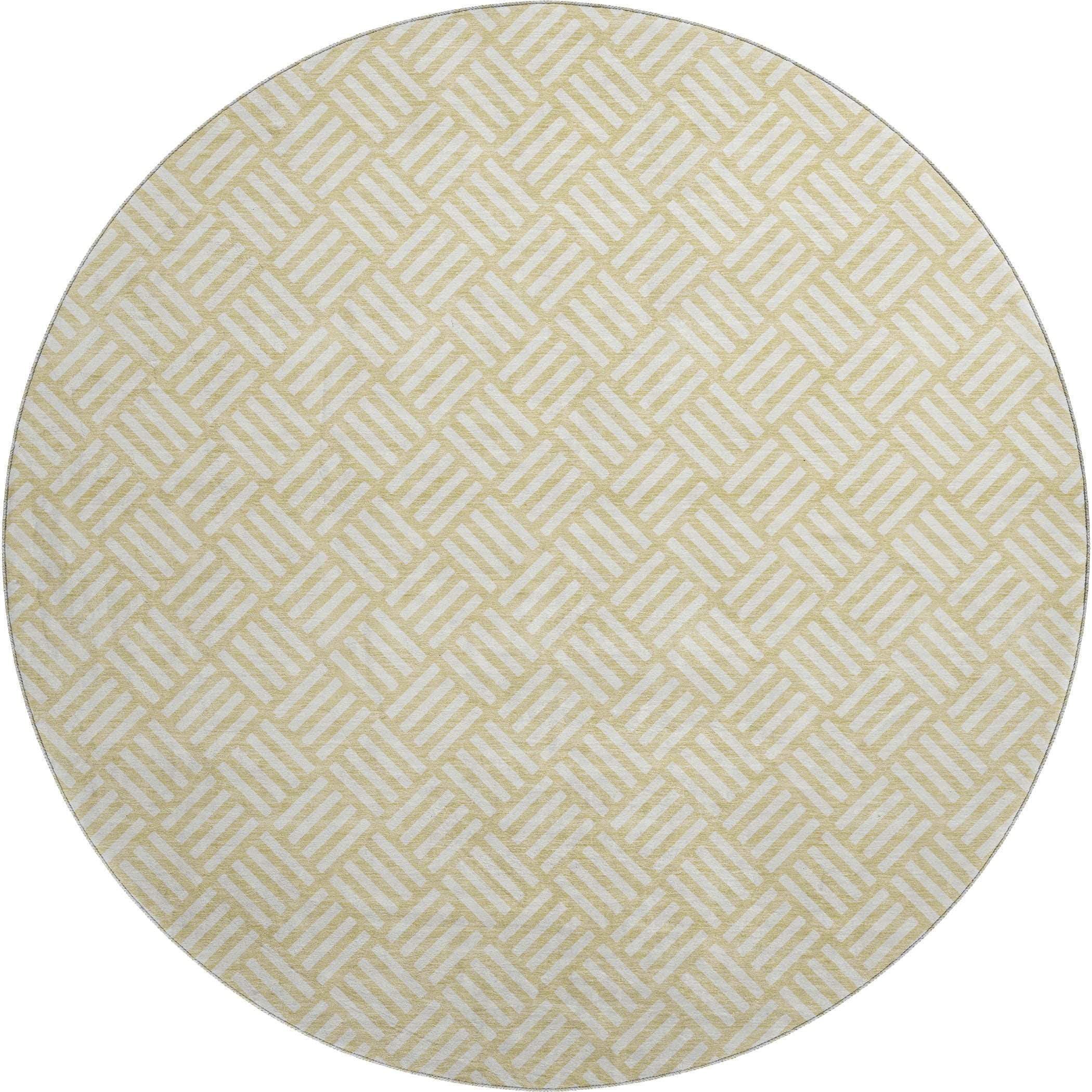 Luxury Washable Indoor/Outdoor Geometric TR3 Wheat Gold Rug 8' x 8' #shape_Round