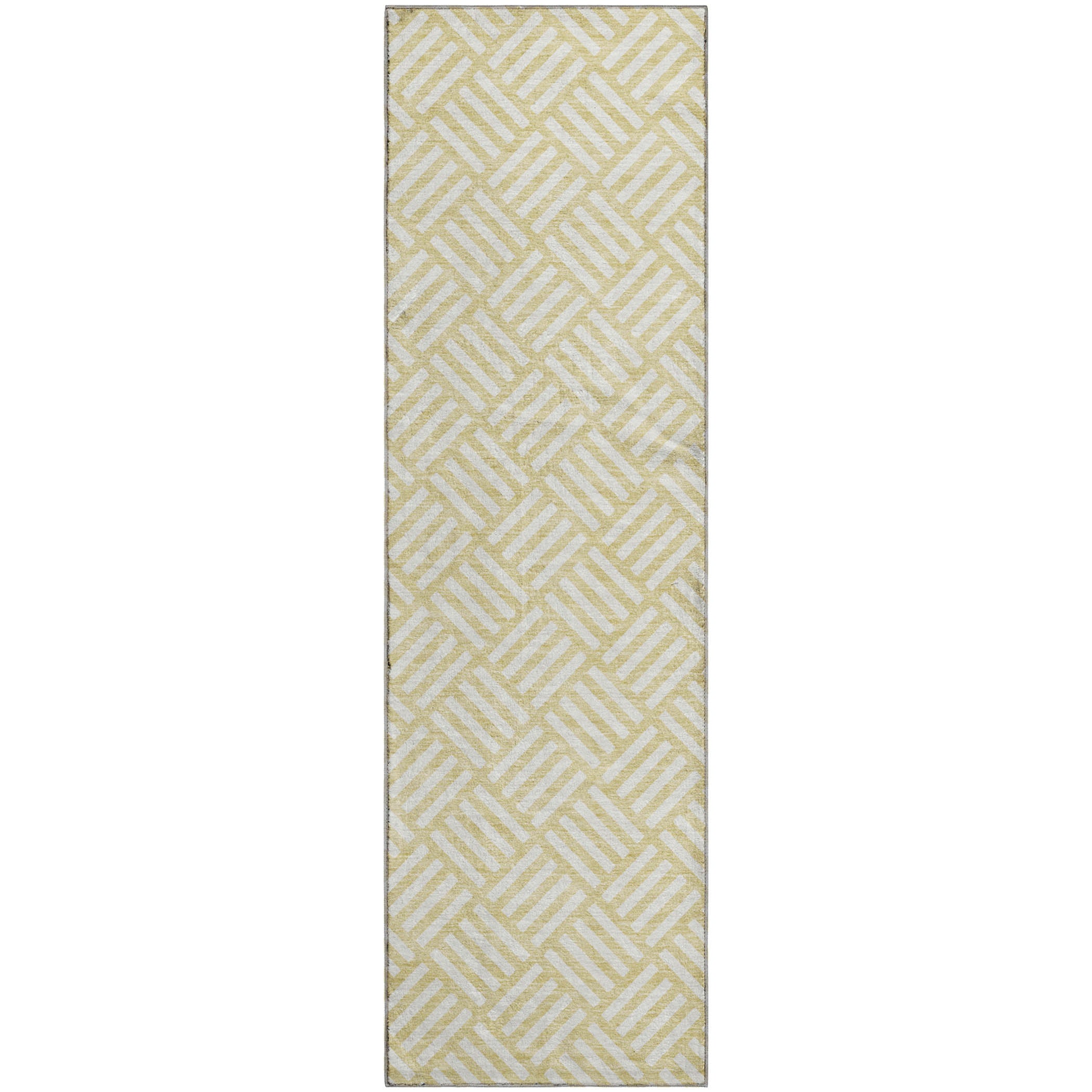 Luxury Washable Indoor/Outdoor Geometric TR3 Wheat Gold Rug 2'3" x 7'6" #shape_Runner
