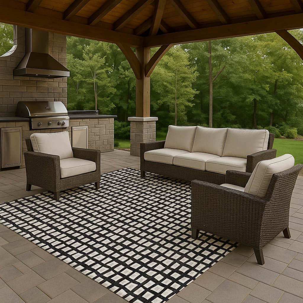 Luxury Washable Indoor/Outdoor Geometric TR4 Black Rug 2'6" x 3'10" #shape_Rectangle