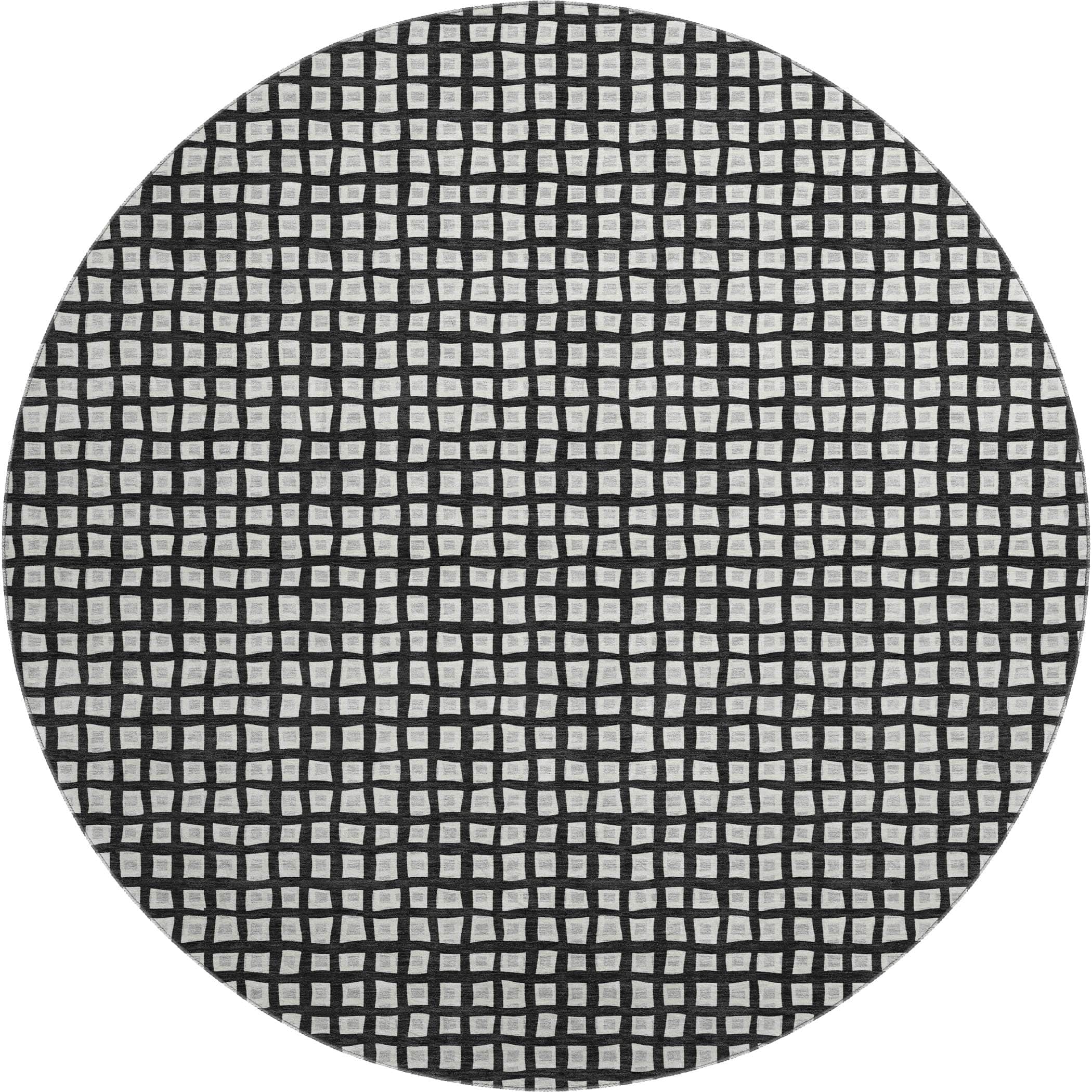 Luxury Washable Indoor/Outdoor Geometric TR4 Black Rug 8' x 8' #shape_Round