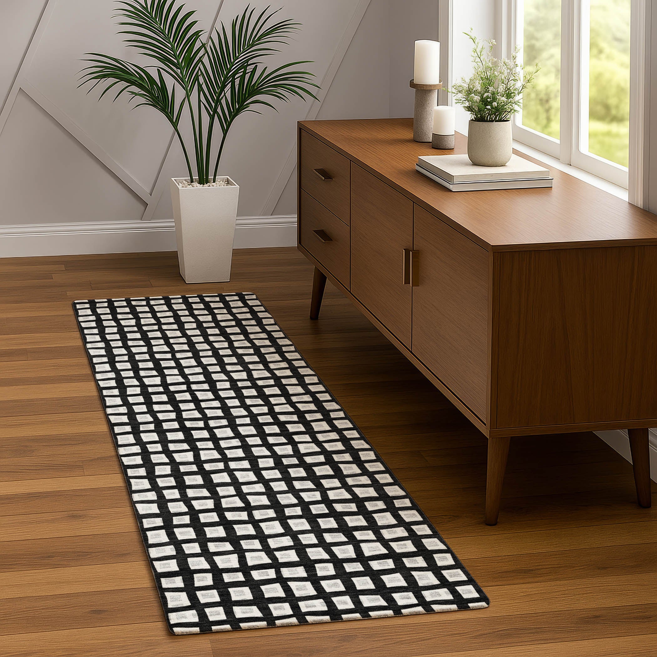 Luxury Washable Indoor/Outdoor Geometric TR4 Black Rug 2'3" x 7'6" #shape_Runner