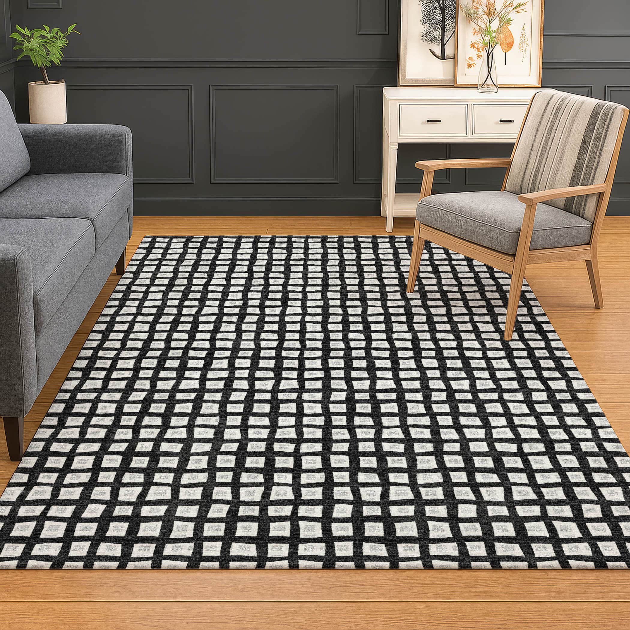 Luxury Washable Indoor/Outdoor Geometric TR4 Black Rug 2'6" x 3'10" #shape_Rectangle