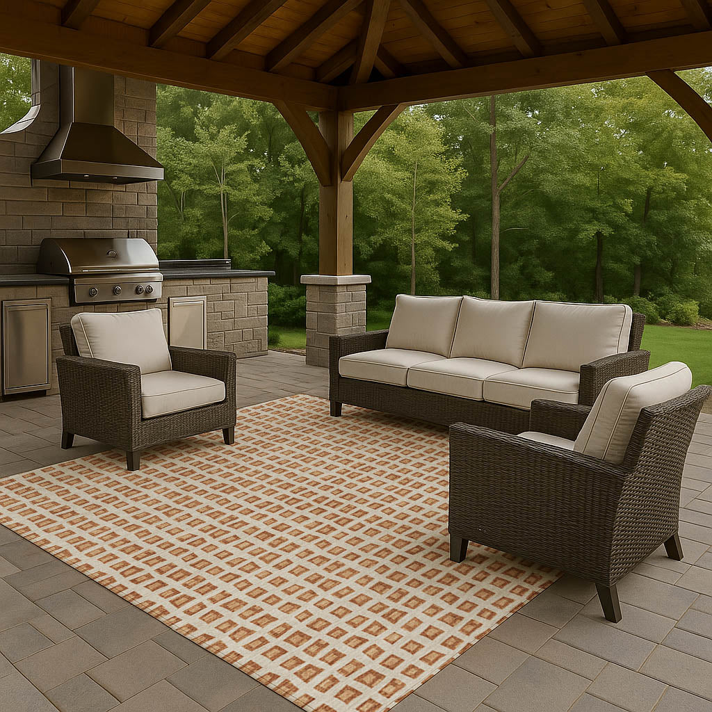 Luxury Washable Indoor/Outdoor Geometric TR4 Copper Orange Rug 2'6" x 3'10" #shape_Rectangle