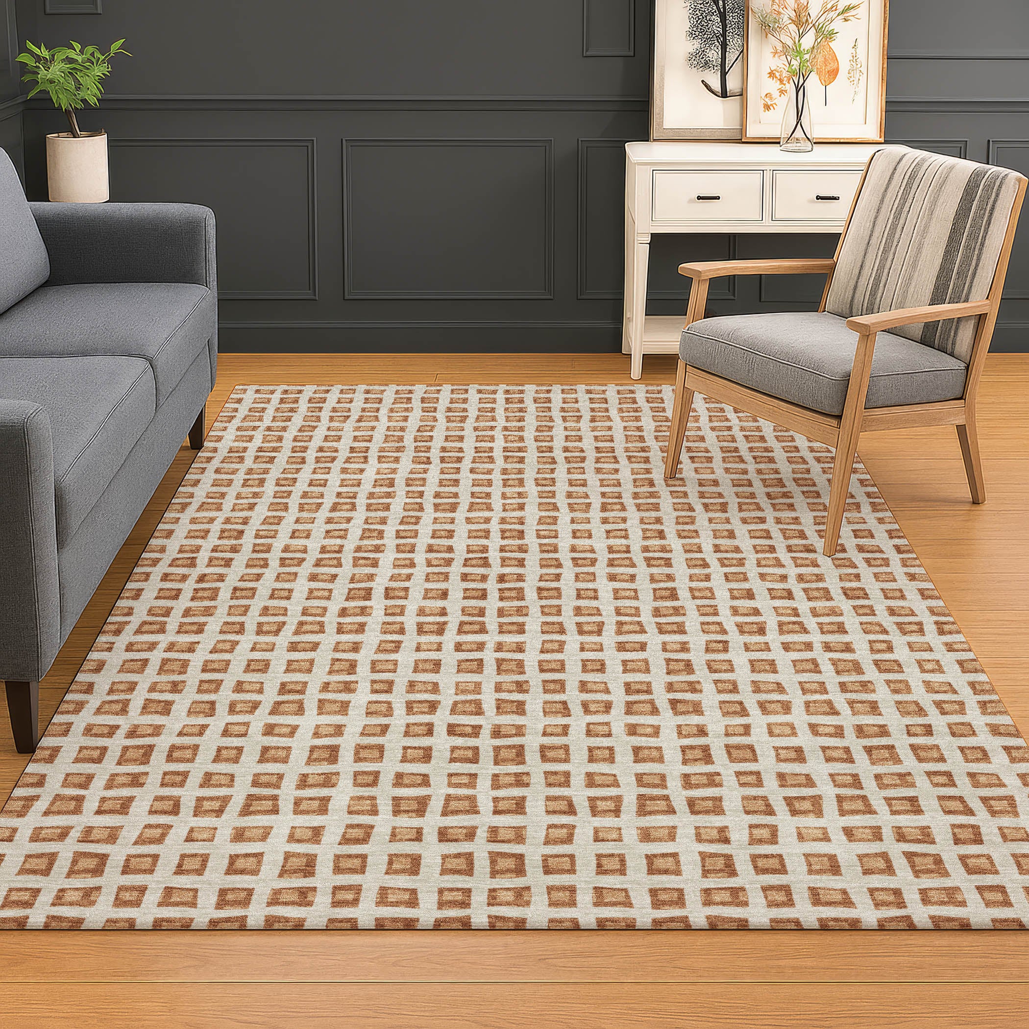 Luxury Washable Indoor/Outdoor Geometric TR4 Copper Orange Rug 2'6" x 3'10" #shape_Rectangle