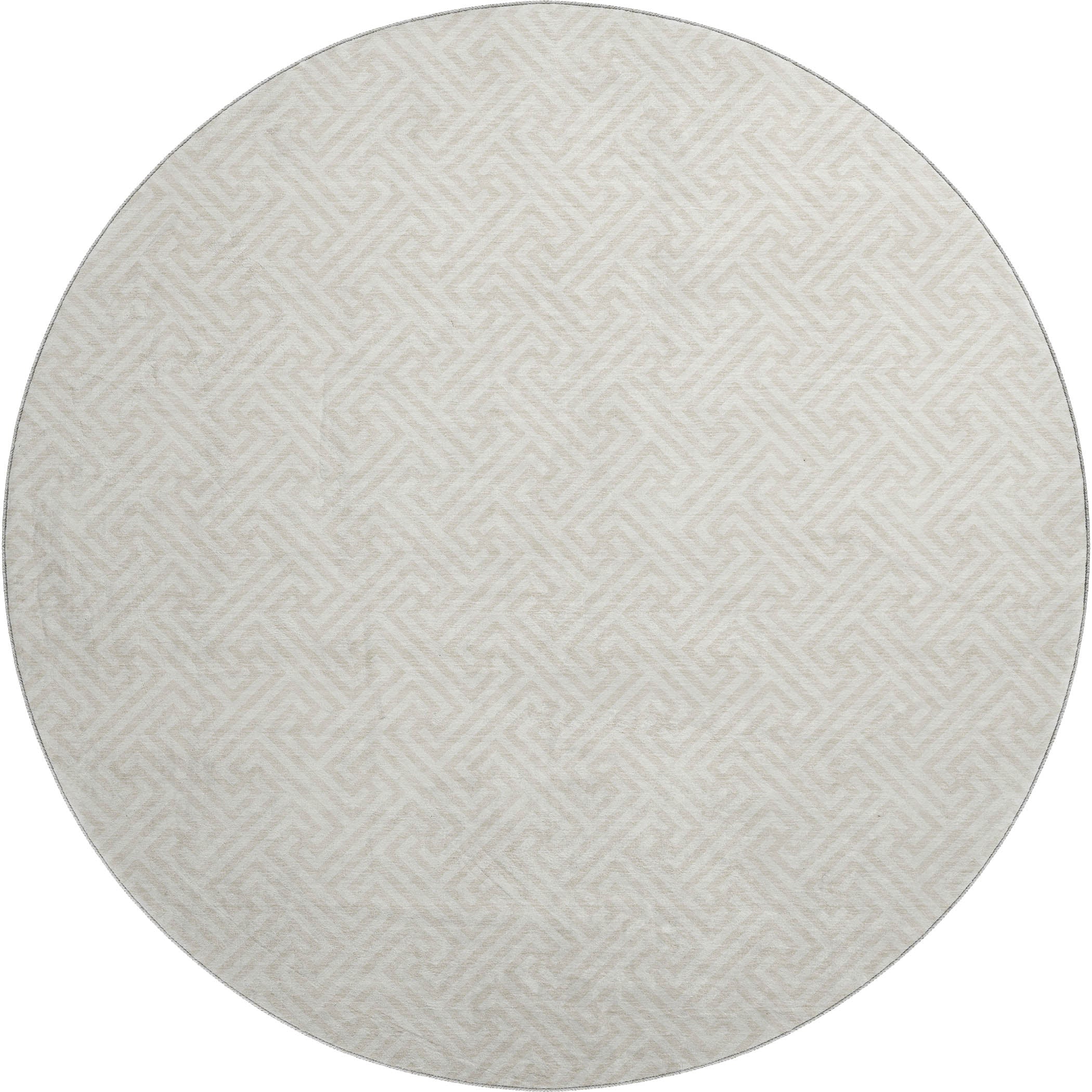 Luxury Washable Indoor/Outdoor Geometric TR5 Beige Brown Rug 8' x 8' #shape_Round