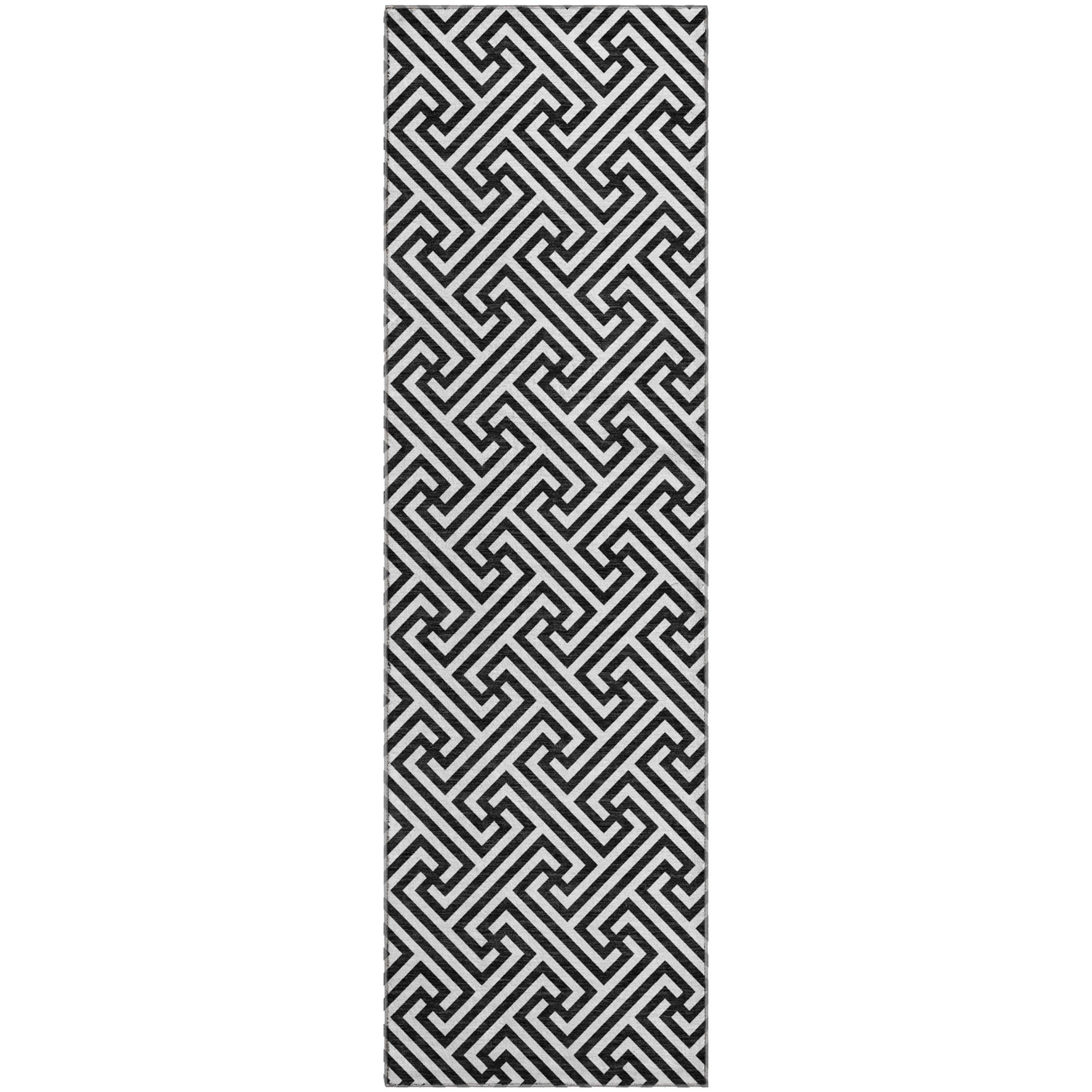 Luxury Washable Indoor/Outdoor Geometric TR5 Black Rug 2'3" x 7'6" #shape_Runner