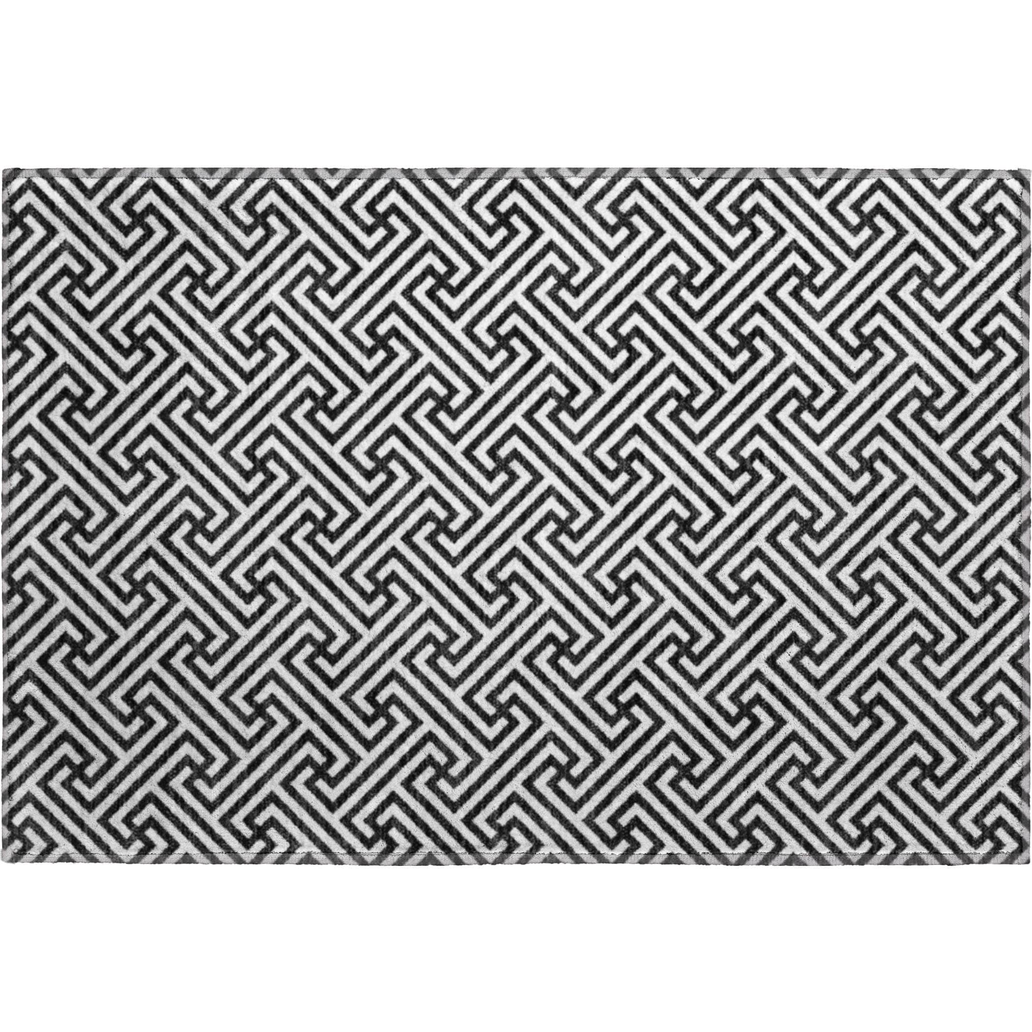 Luxury Washable Indoor/Outdoor Geometric TR5 Black Rug 1'8" x 2'6" #shape_Rectangle