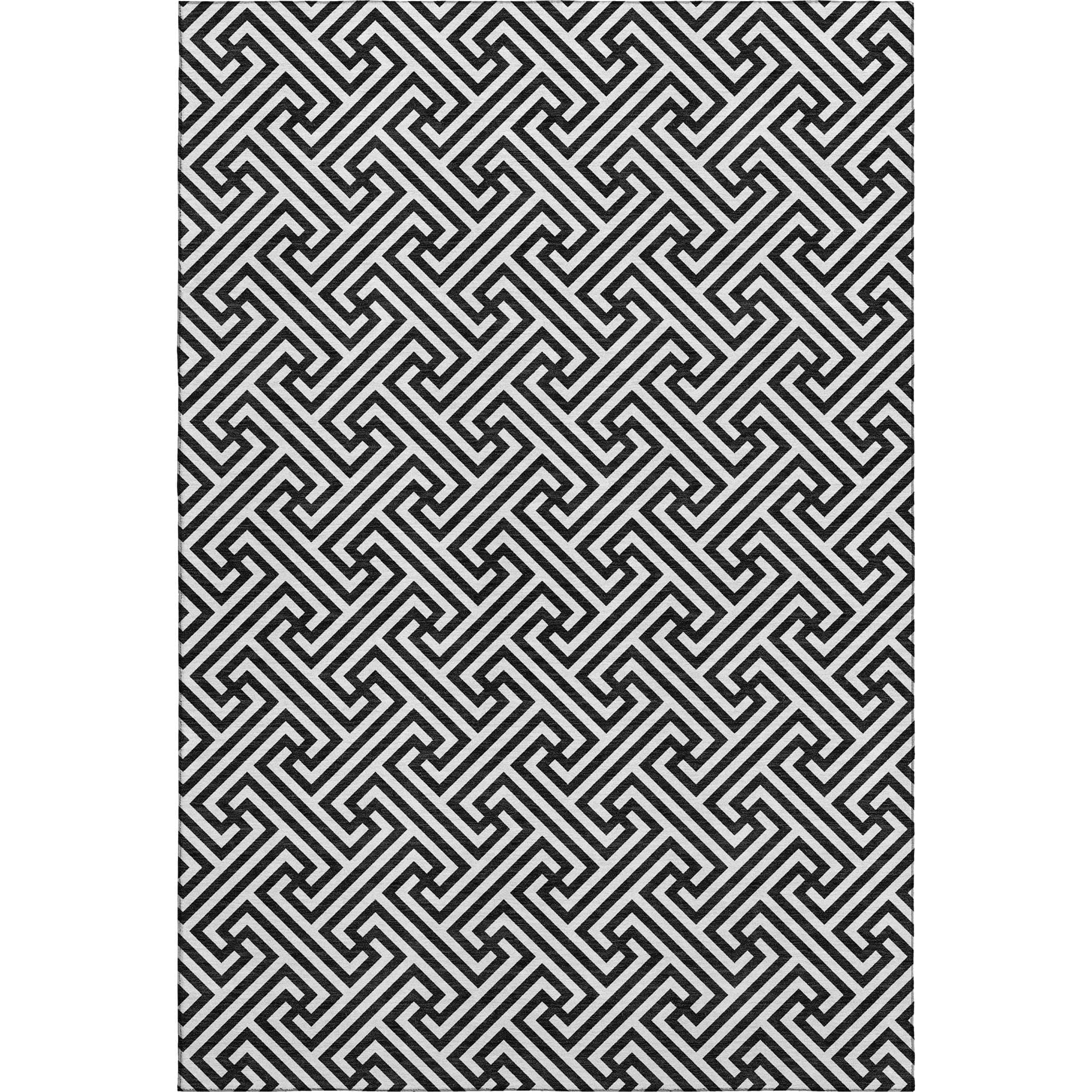 Luxury Washable Indoor/Outdoor Geometric TR5 Black Rug 2'6" x 3'10" #shape_Rectangle