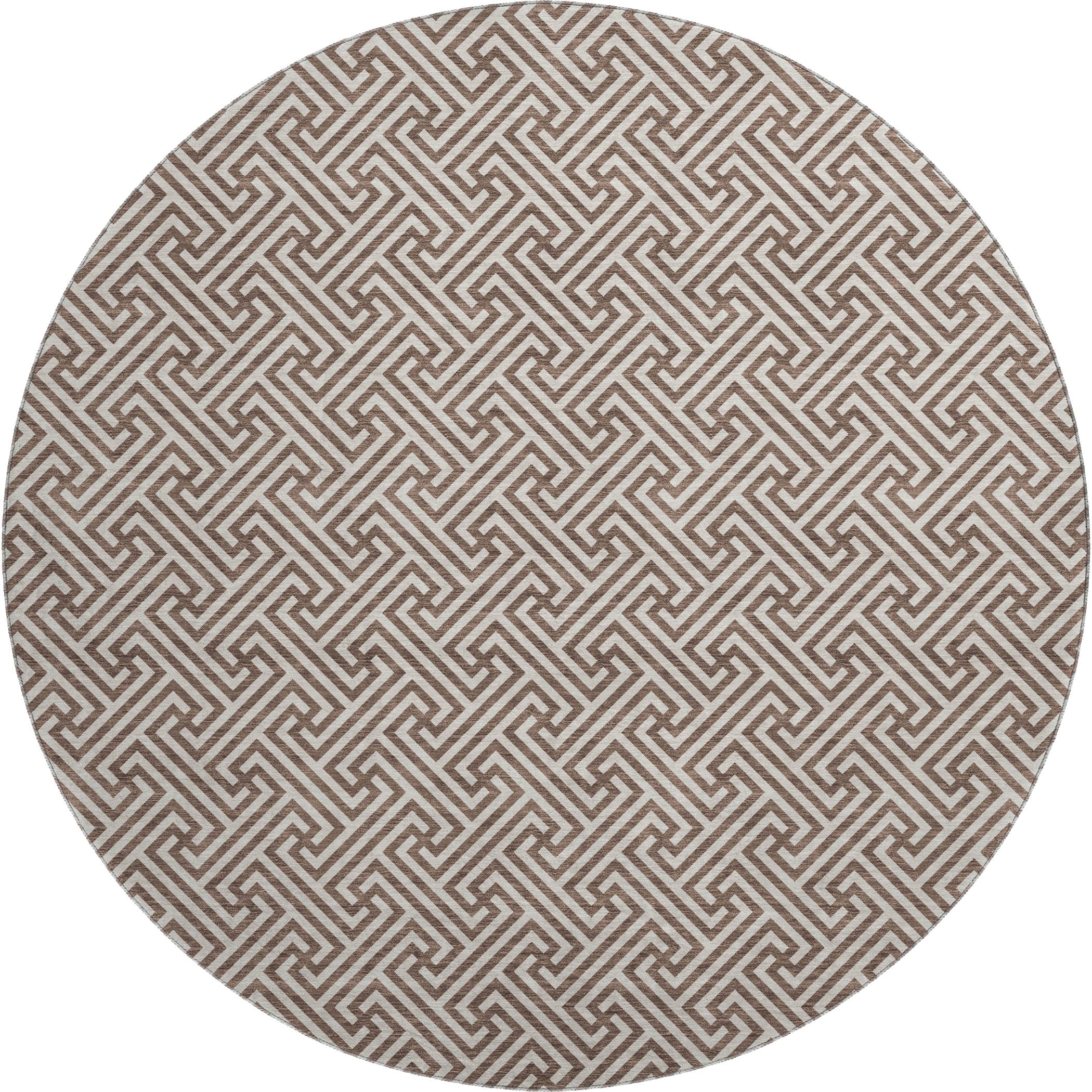 Luxury Washable Indoor/Outdoor Geometric TR5 Coffee Brown Rug 8' x 8' #shape_Round