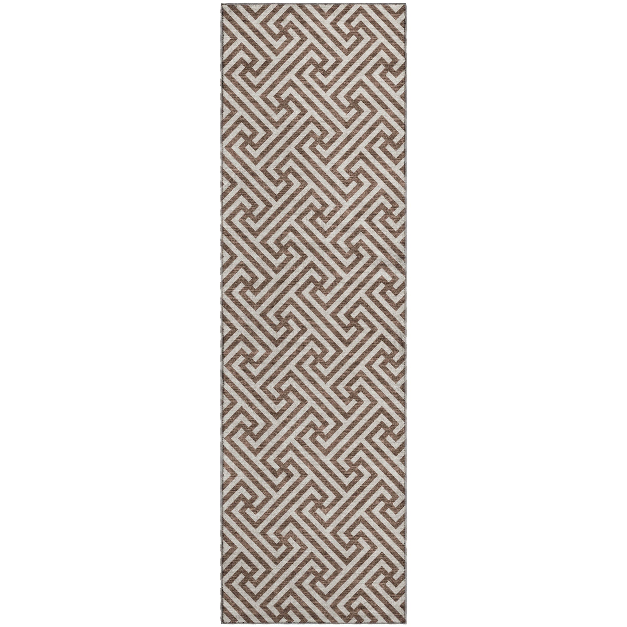 Luxury Washable Indoor/Outdoor Geometric TR5 Coffee Brown Rug 2'3" x 7'6" #shape_Runner