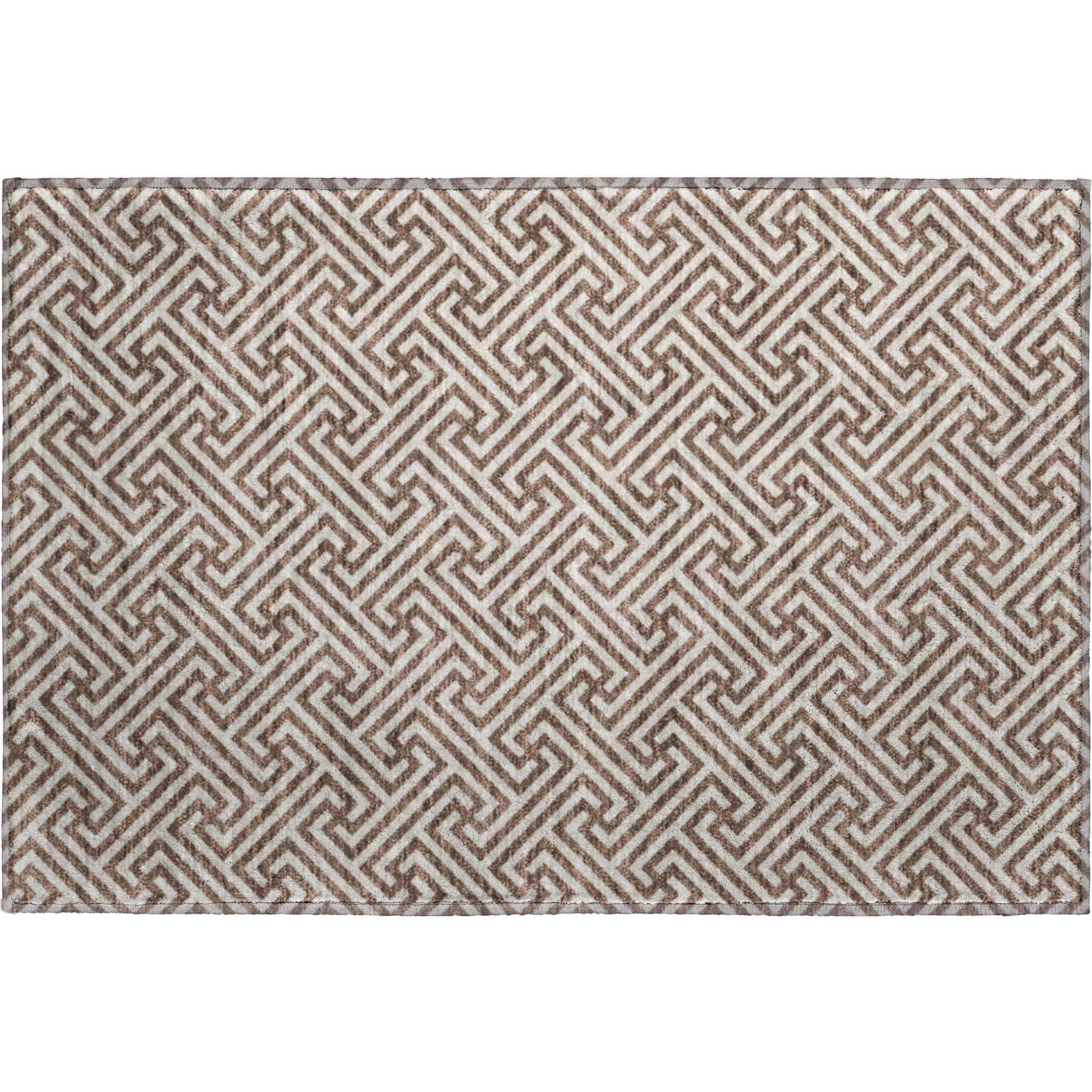 Luxury Washable Indoor/Outdoor Geometric TR5 Coffee Brown Rug 1'8" x 2'6" #shape_Rectangle