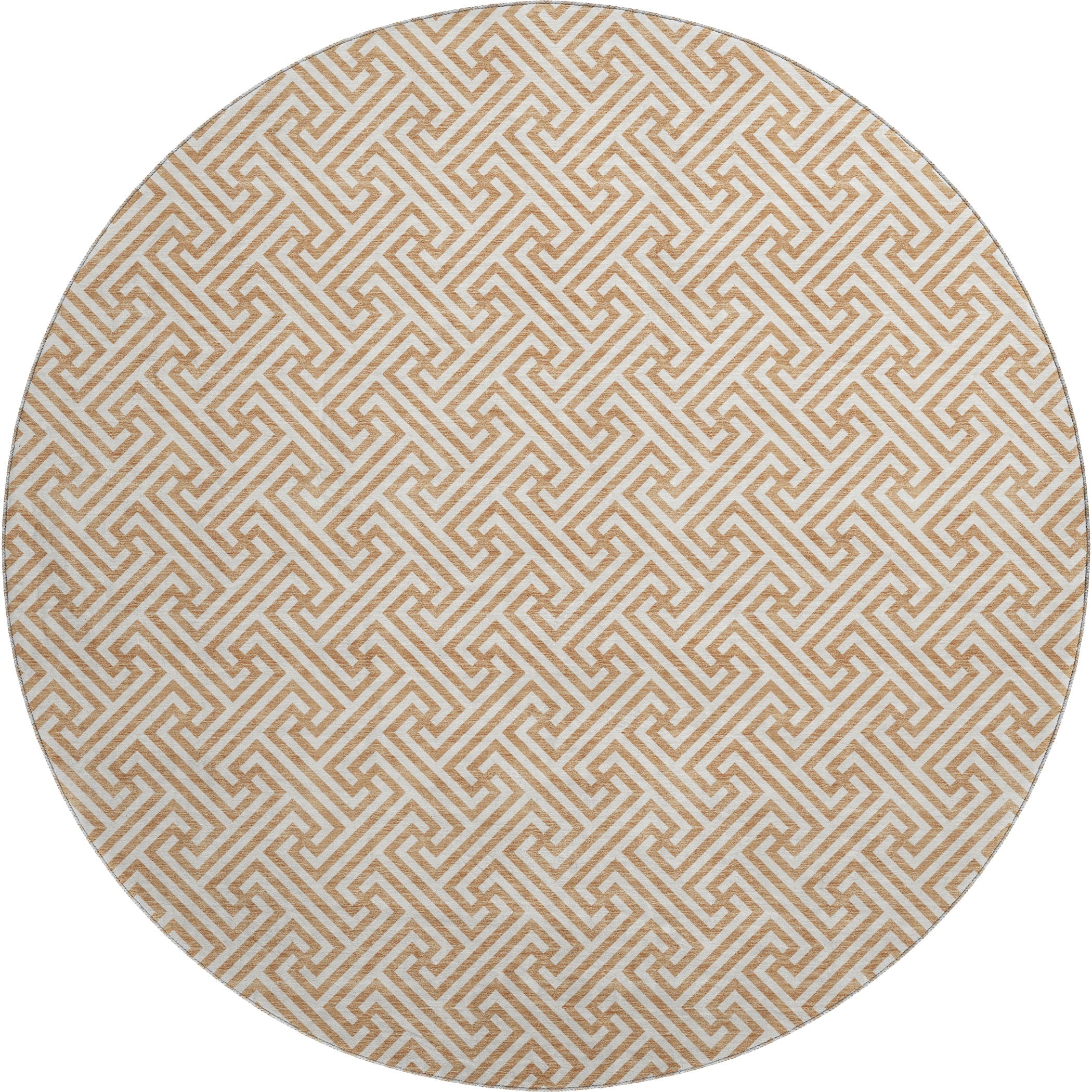 Luxury Washable Indoor/Outdoor Geometric TR5 Copper Orange Rug 8' x 8' #shape_Round