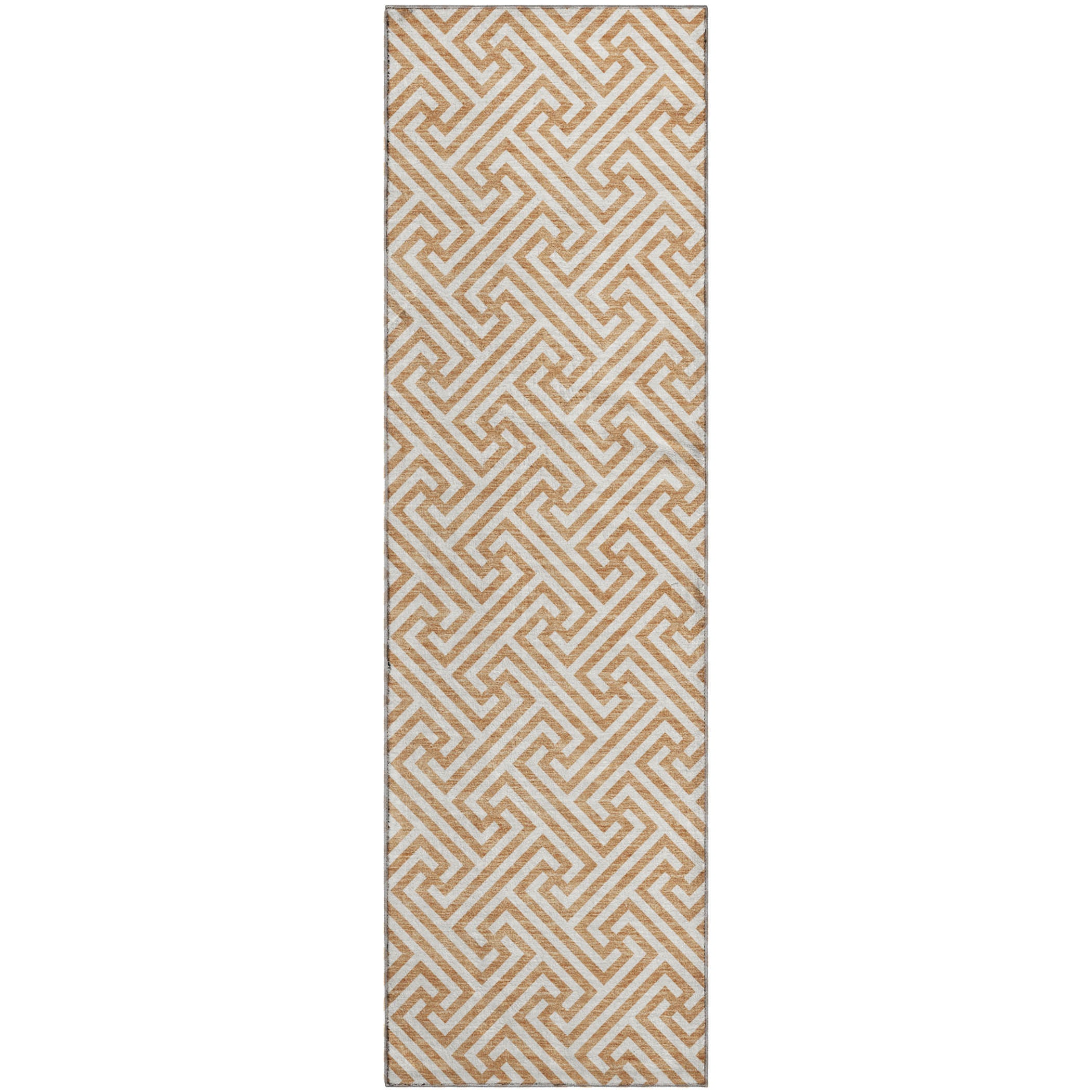 Luxury Washable Indoor/Outdoor Geometric TR5 Copper Orange Rug 2'3" x 7'6" #shape_Runner