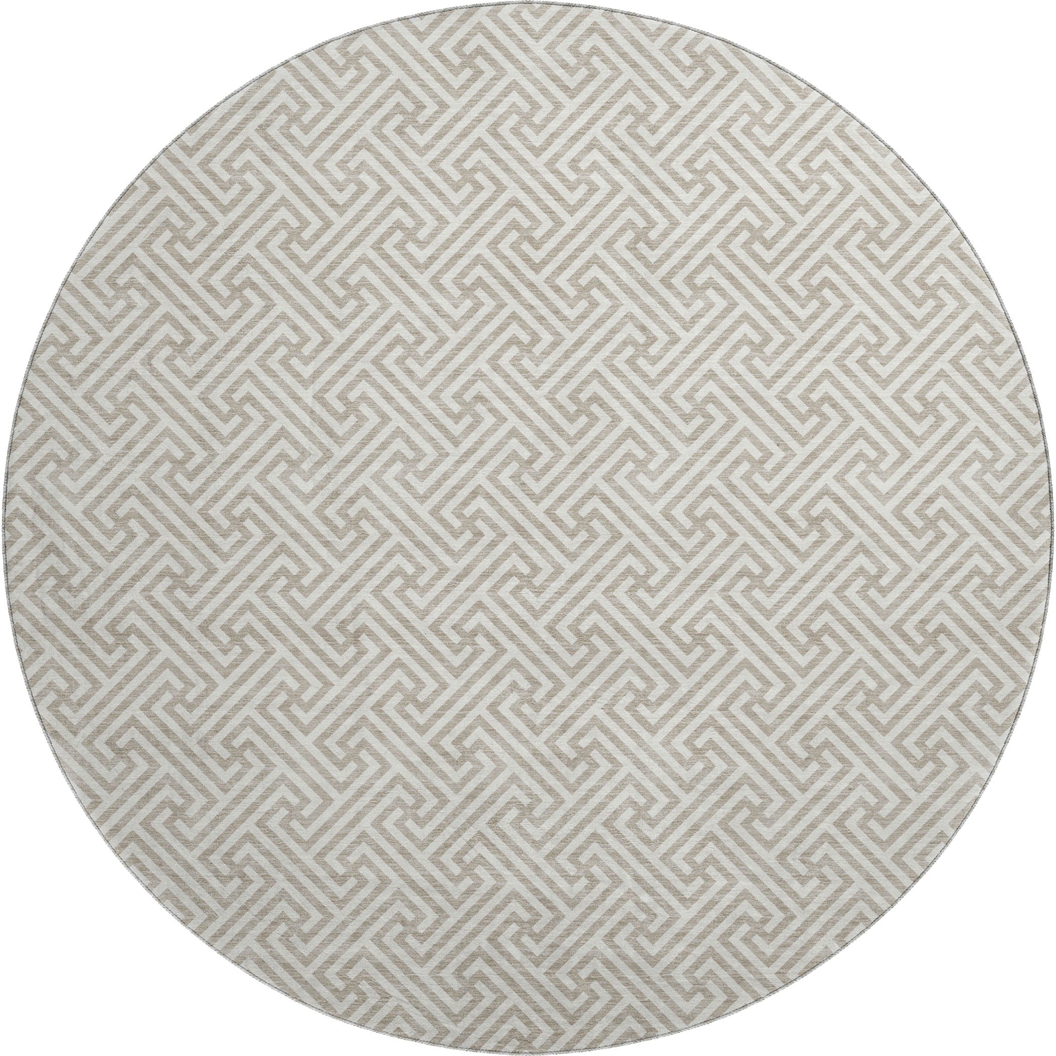 Luxury Washable Indoor/Outdoor Geometric TR5 Flax Ivory Rug 8' x 8' #shape_Round