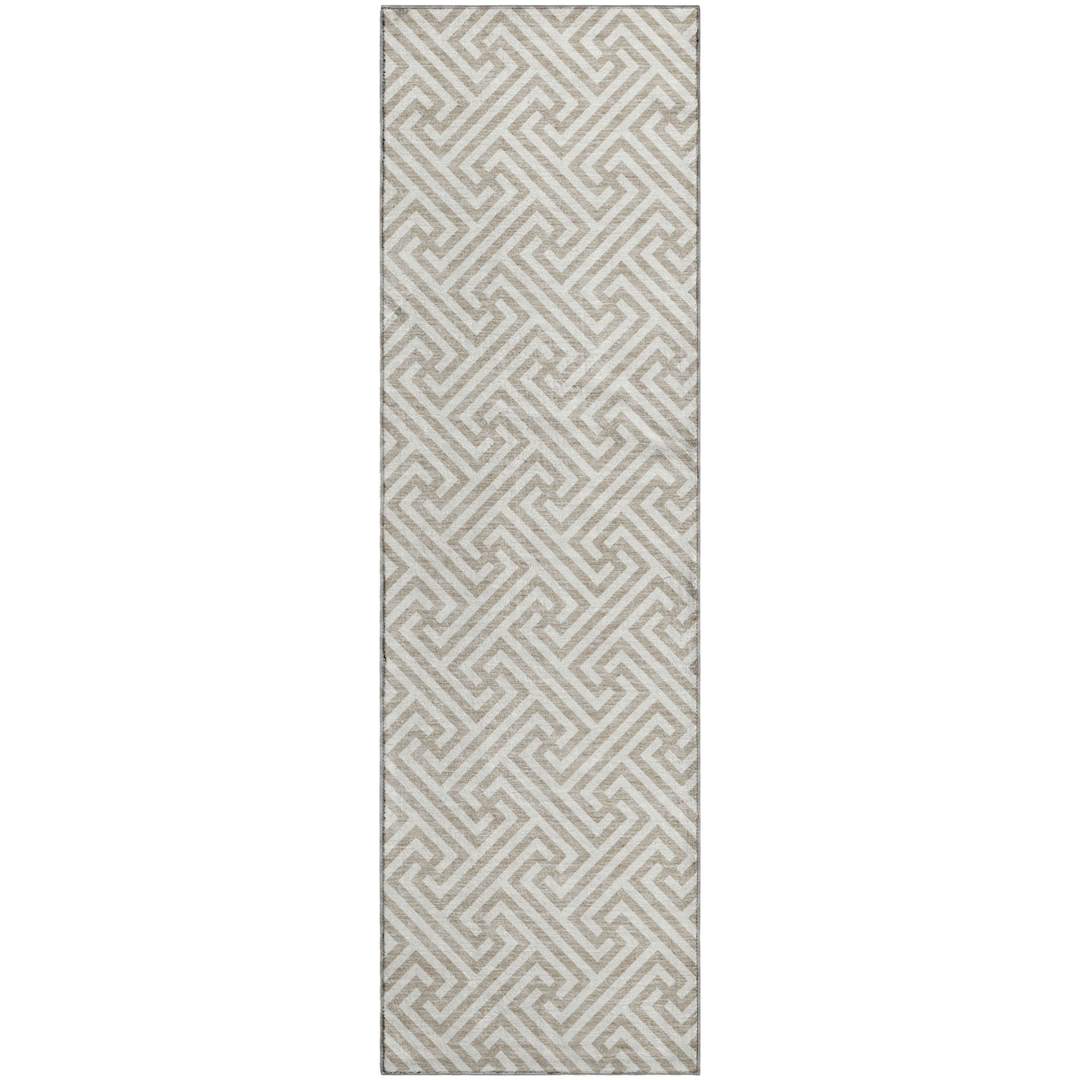 Luxury Washable Indoor/Outdoor Geometric TR5 Flax Ivory Rug 2'3" x 7'6" #shape_Runner