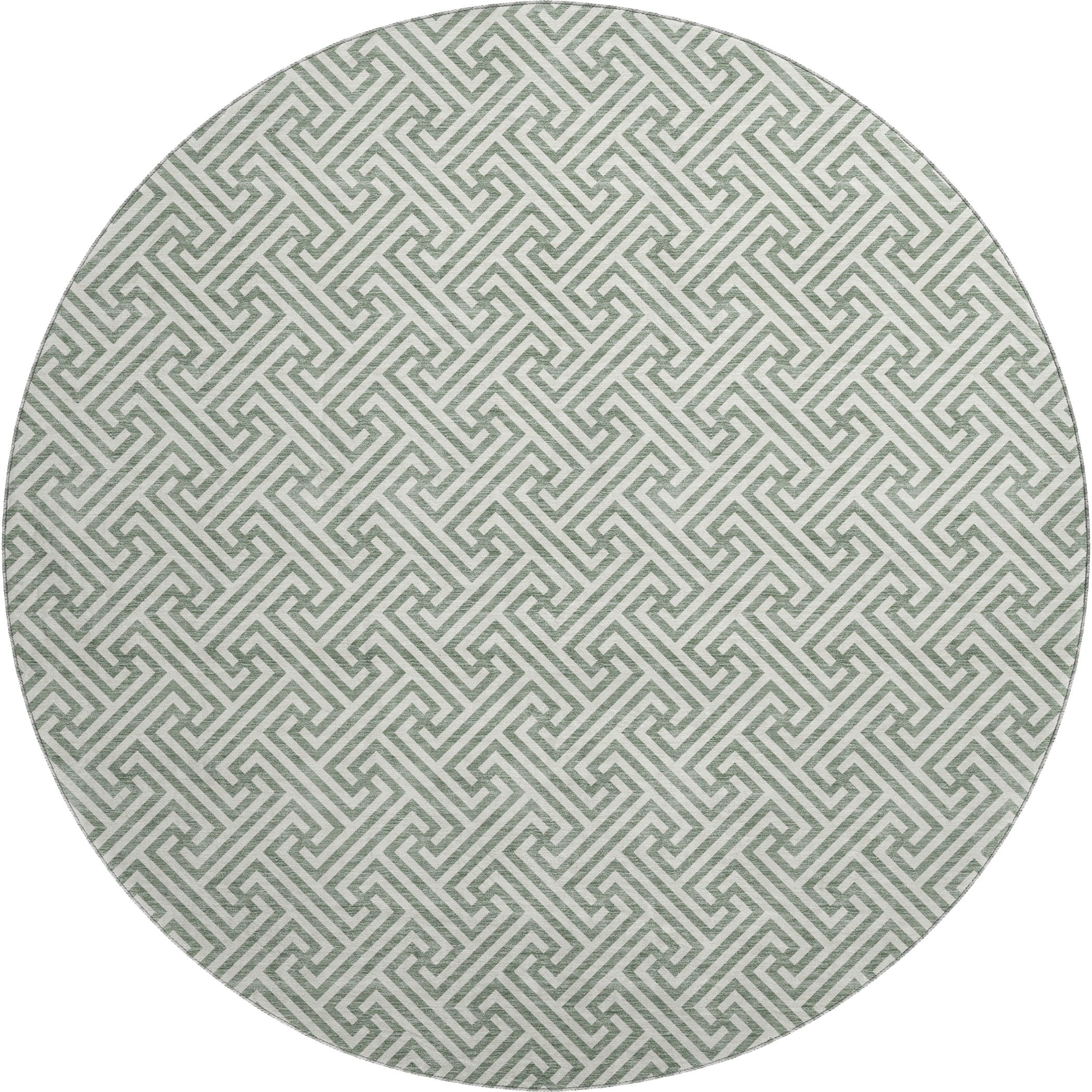 Luxury Washable Indoor/Outdoor Geometric TR5 Sage Green Rug 8' x 8' #shape_Round