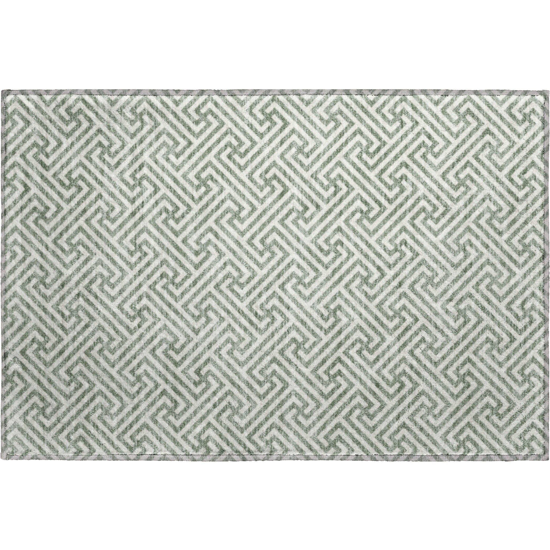 Luxury Washable Indoor/Outdoor Geometric TR5 Sage Green Rug 1'8" x 2'6" #shape_Rectangle