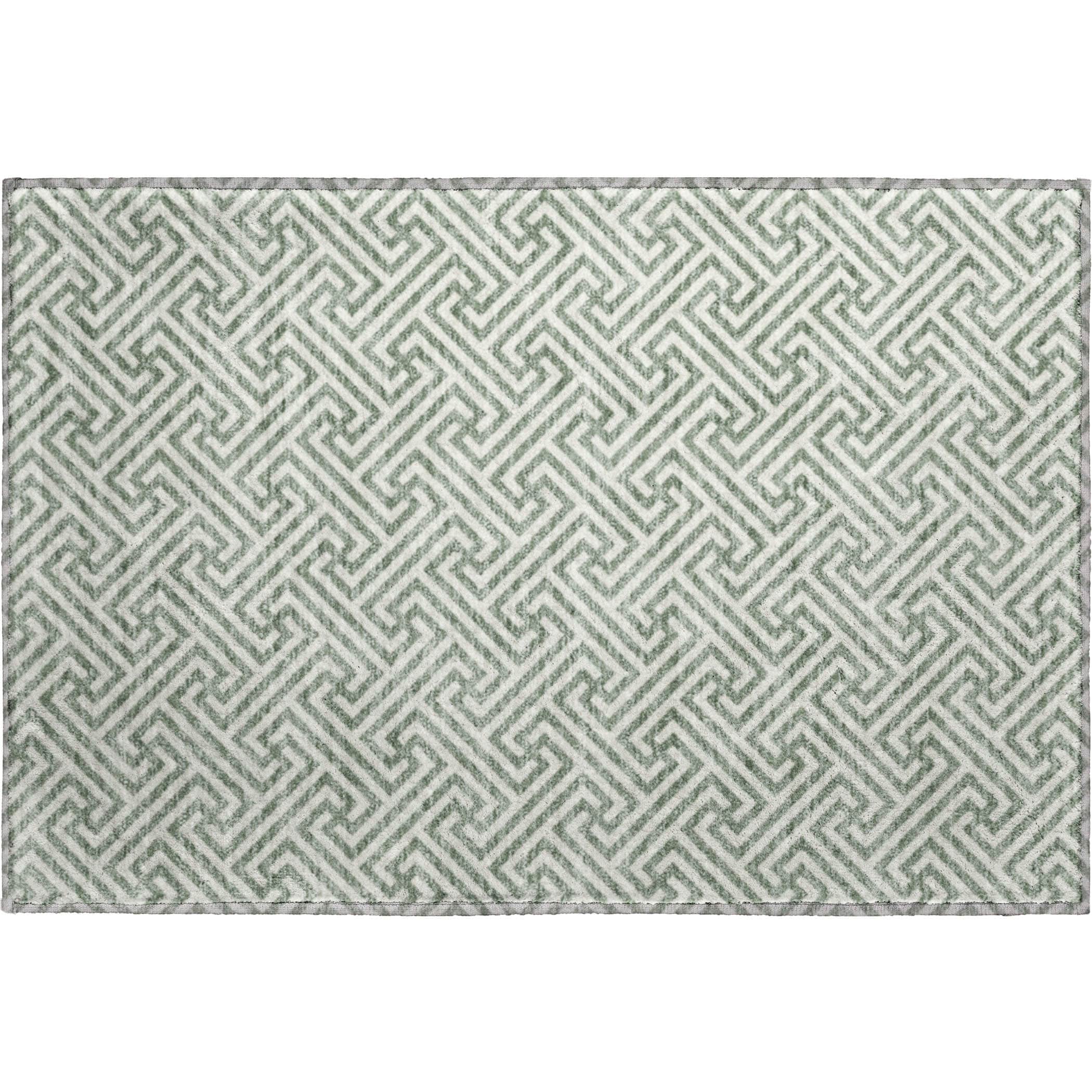 Luxury Washable Indoor/Outdoor Geometric TR5 Sage Green Rug 1'8" x 2'6" #shape_Rectangle
