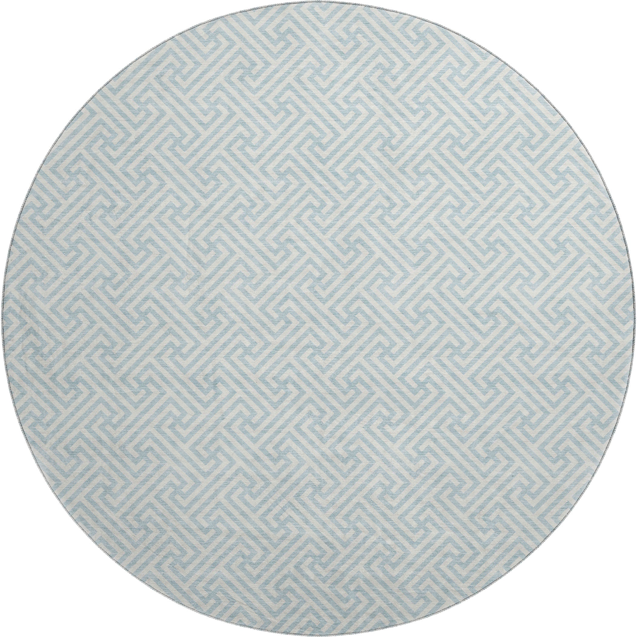 Luxury Washable Indoor/Outdoor Geometric TR5 Sky Blue Rug 8' x 8' #shape_Round