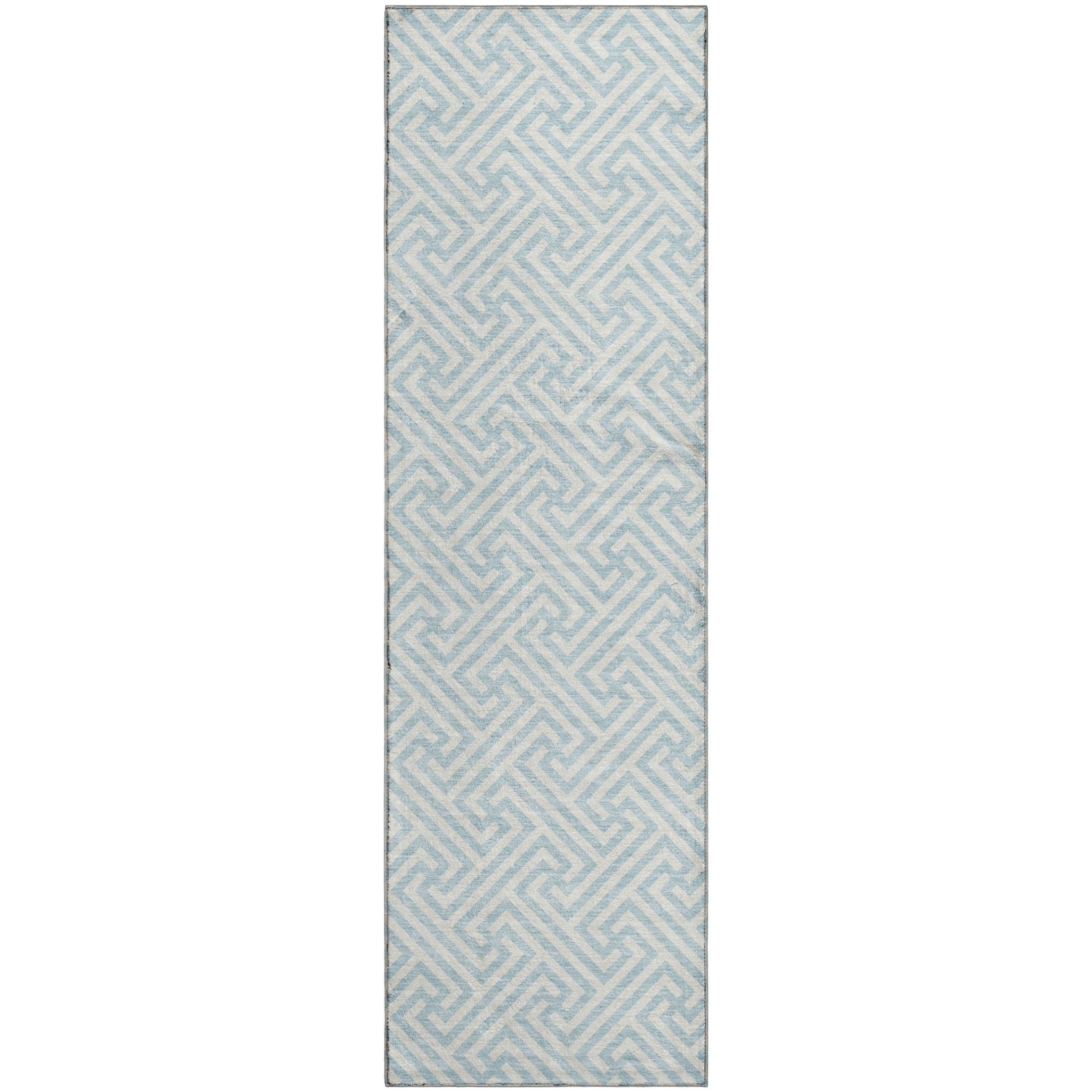 Luxury Washable Indoor/Outdoor Geometric TR5 Sky Blue Rug 2'3" x 7'6" #shape_Runner