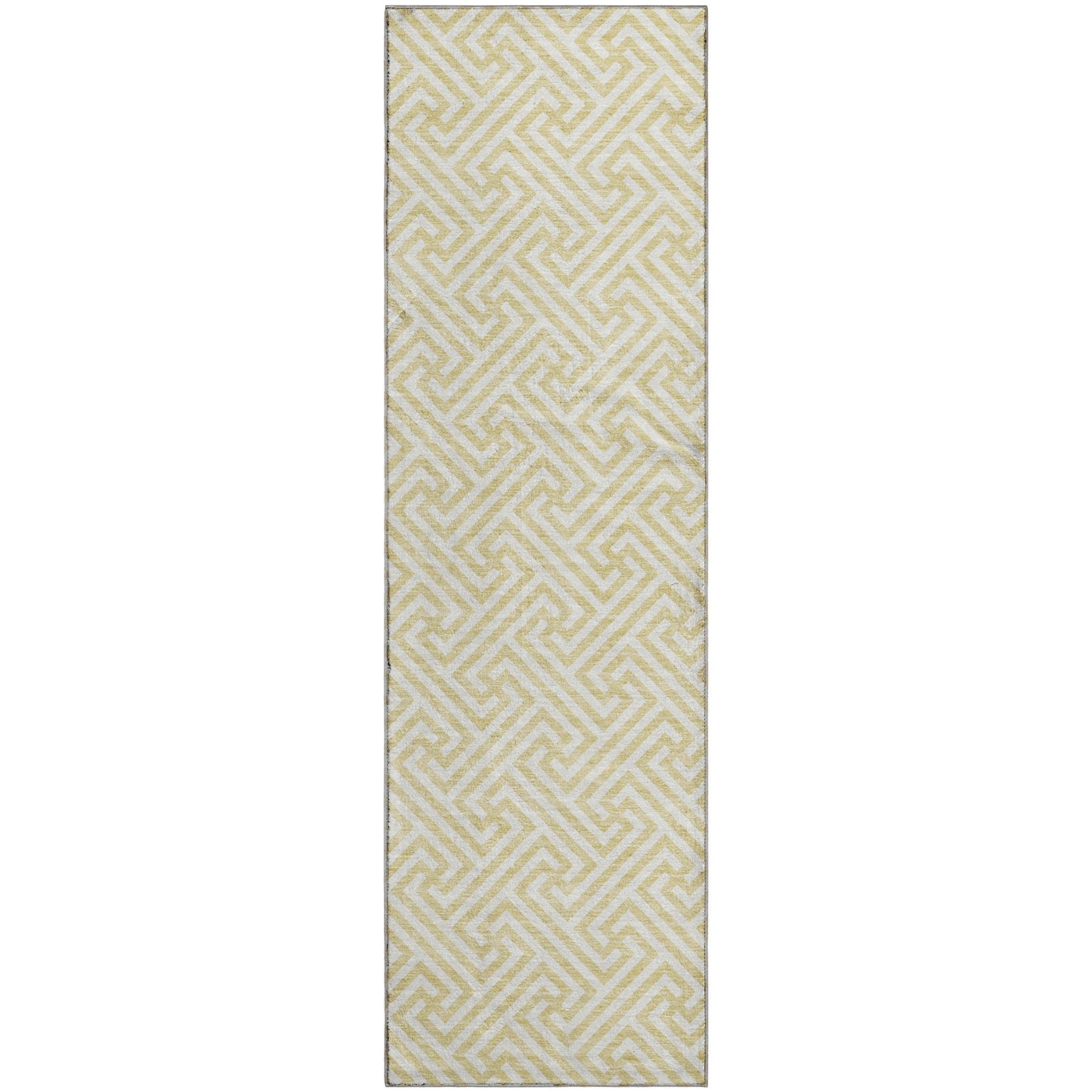Luxury Washable Indoor/Outdoor Geometric TR5 Wheat Gold Rug 2'3" x 7'6" #shape_Runner
