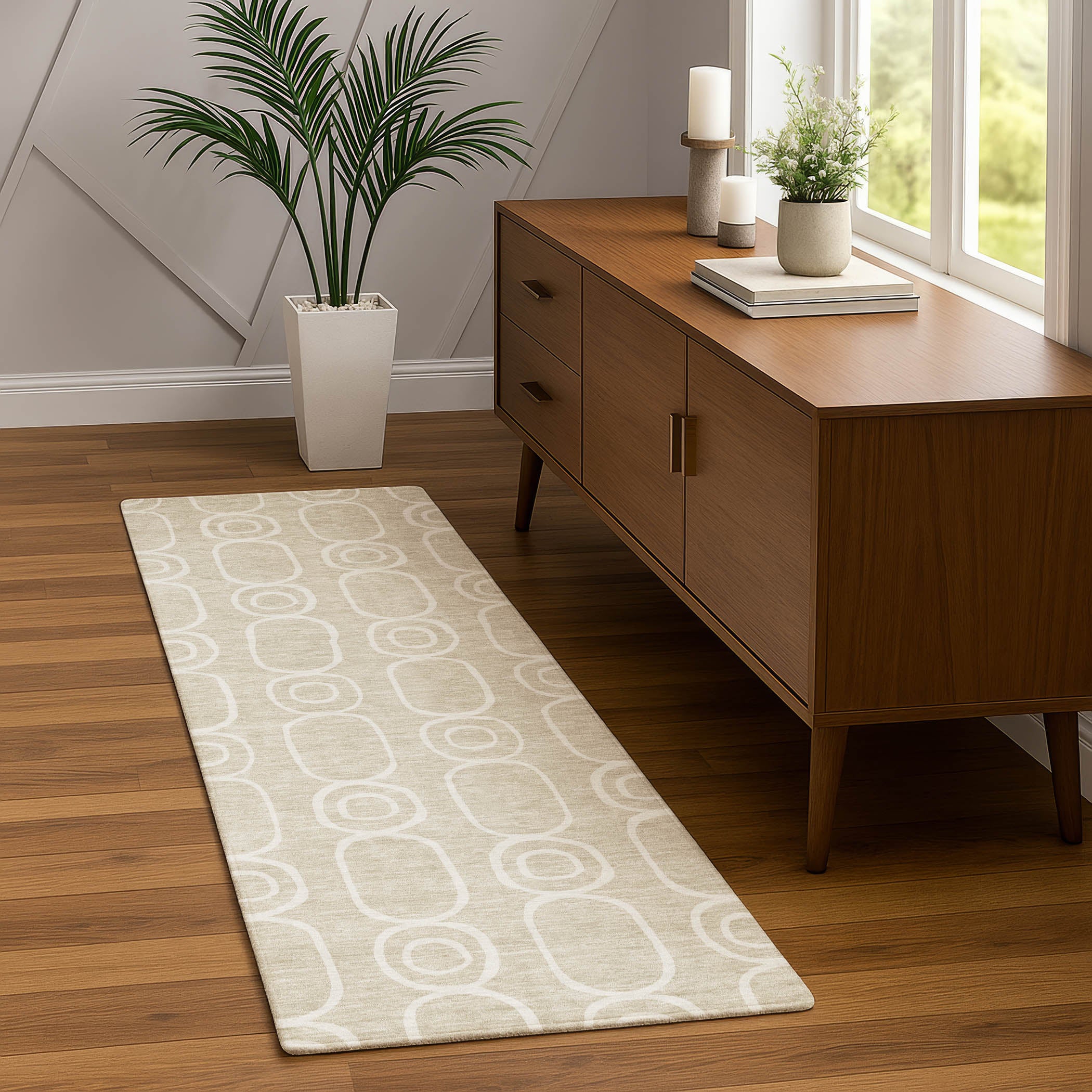 Luxury Washable Indoor/Outdoor Geometric TR6 Beige Brown Rug 2'3" x 7'6" #shape_Runner