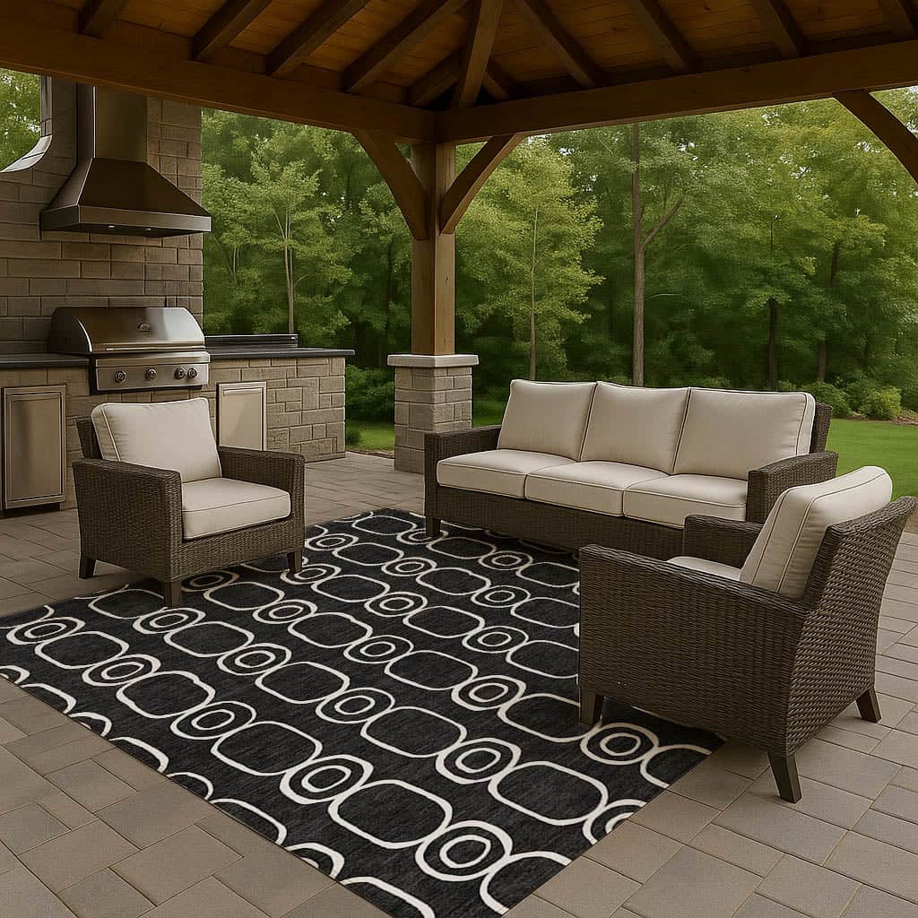 Luxury Washable Indoor/Outdoor Geometric TR6 Black Rug 2'6" x 3'10" #shape_Rectangle