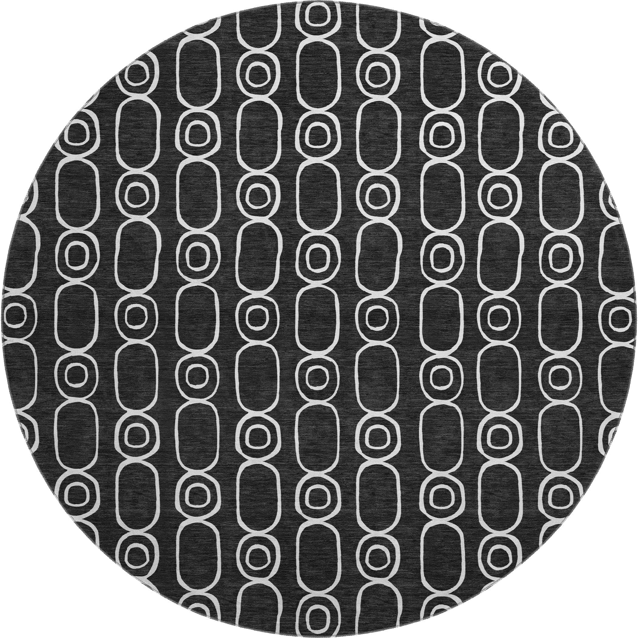 Luxury Washable Indoor/Outdoor Geometric TR6 Black Rug 8' x 8' #shape_Round