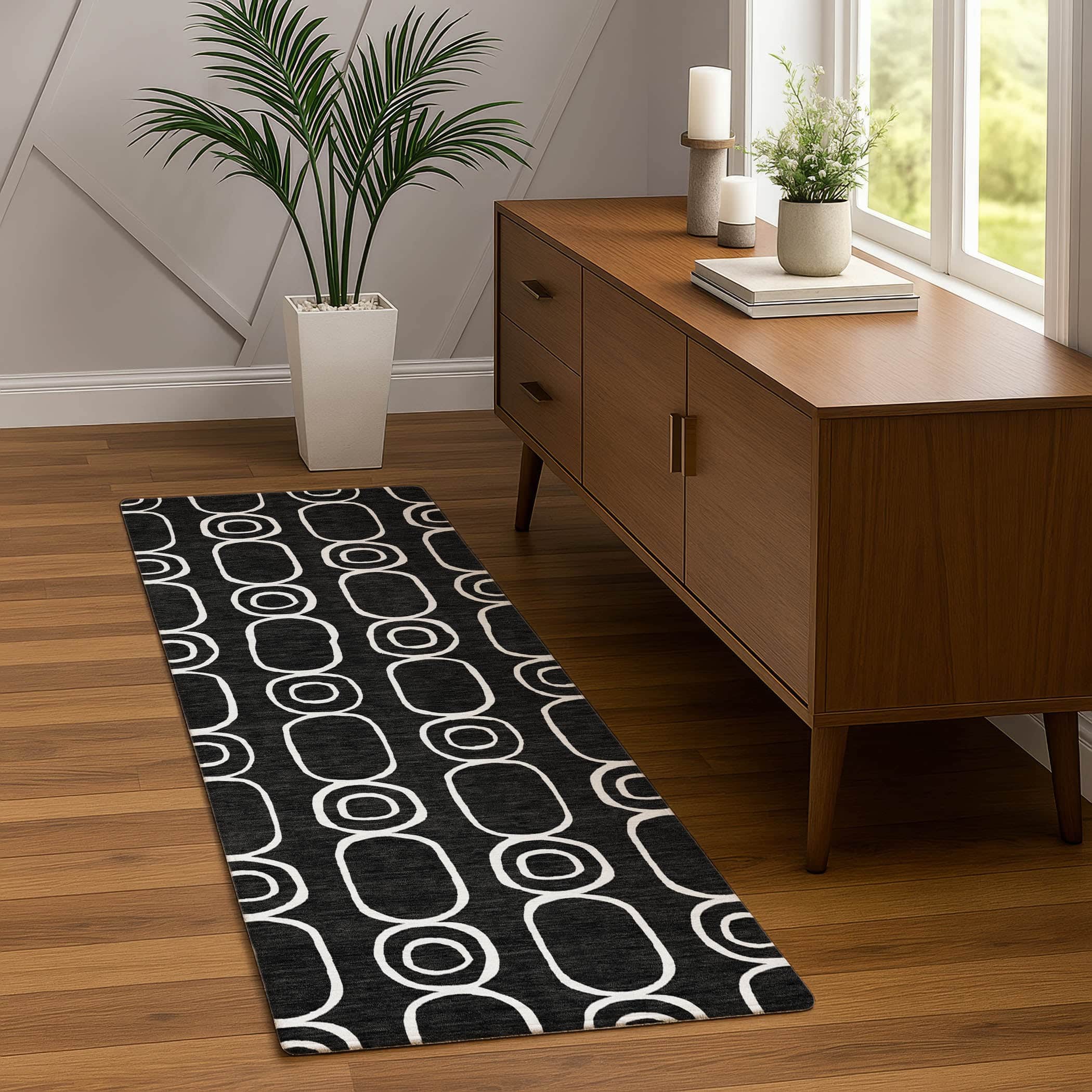 Luxury Washable Indoor/Outdoor Geometric TR6 Black Rug 2'3" x 7'6" #shape_Runner