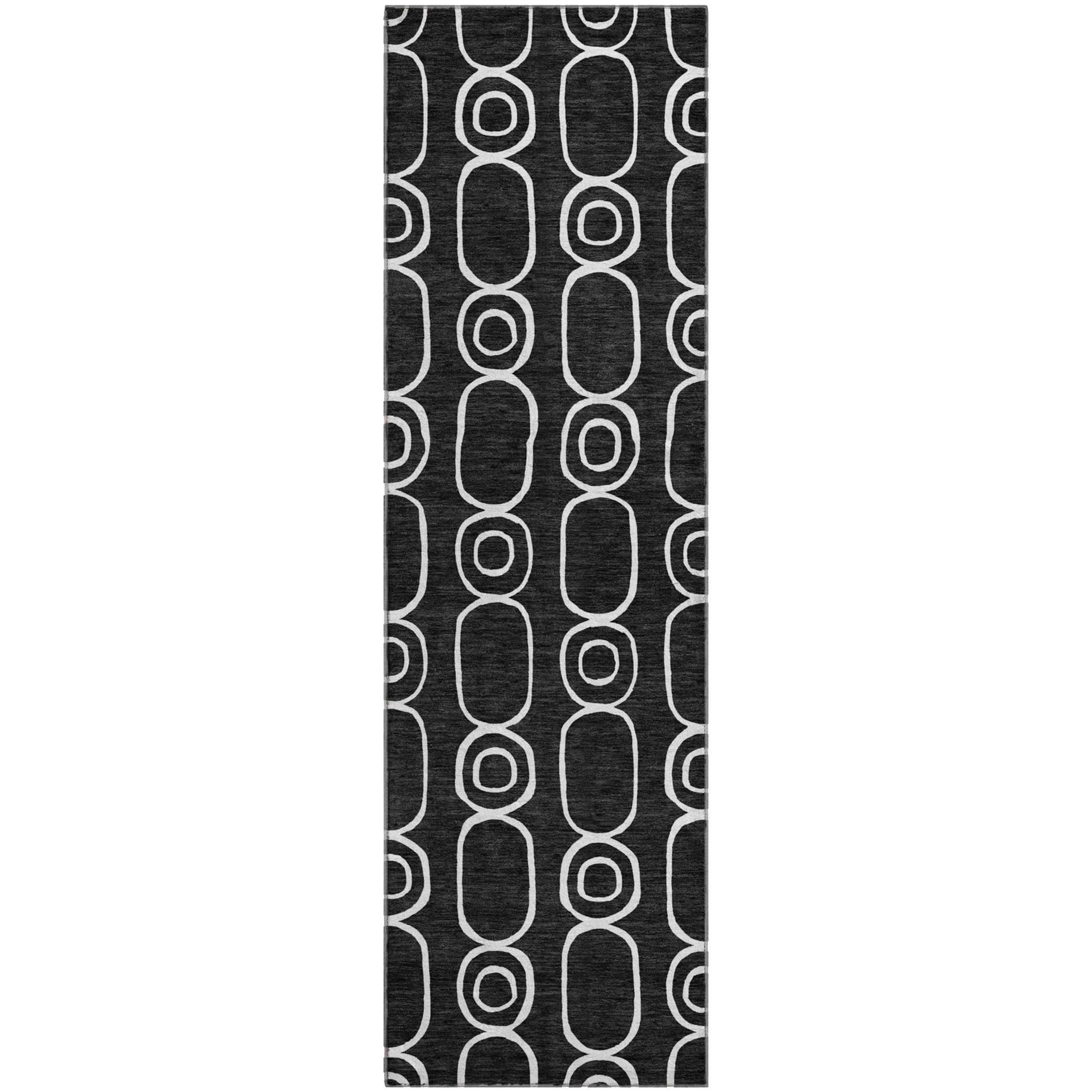Luxury Washable Indoor/Outdoor Geometric TR6 Black Rug 2'3" x 7'6" #shape_Runner