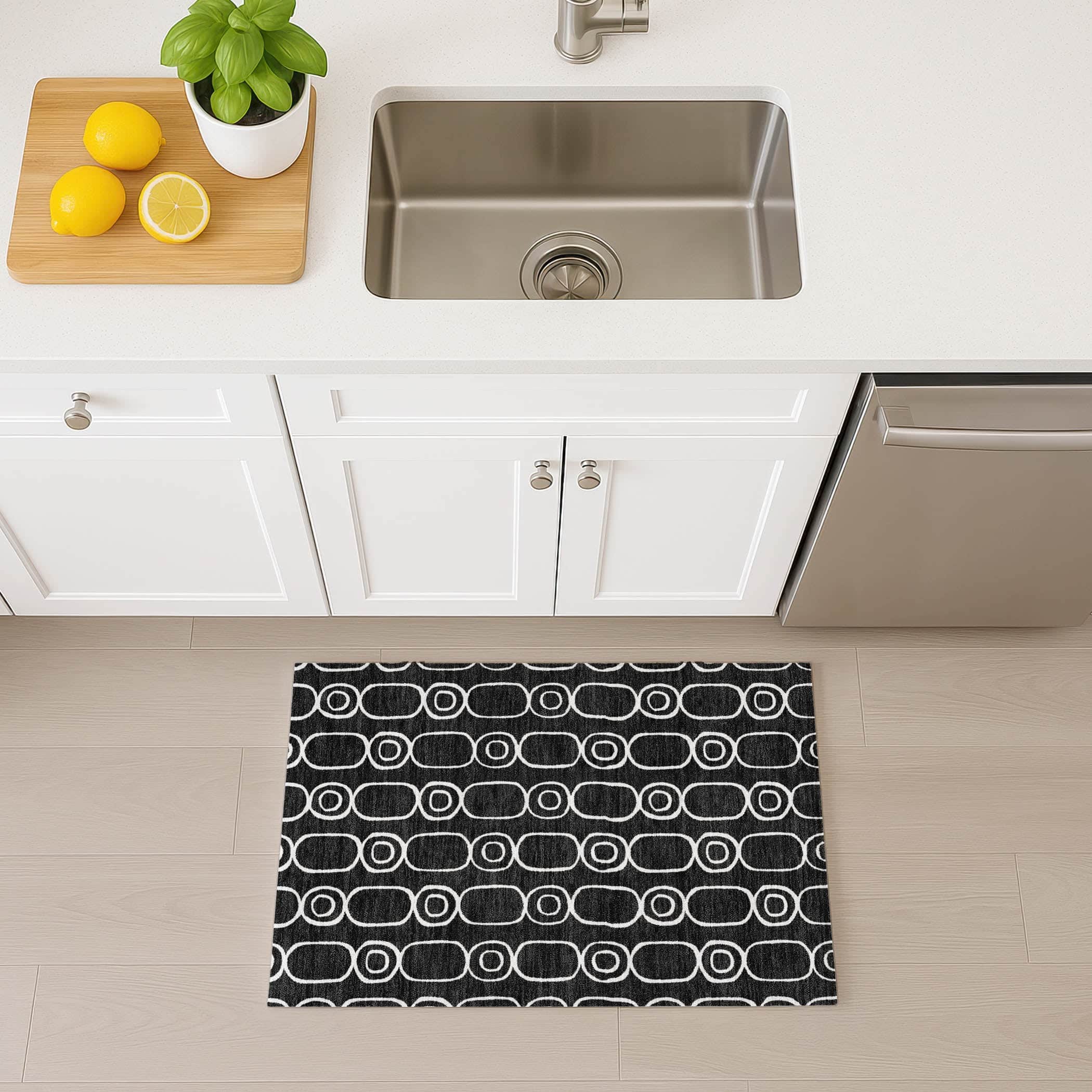 Luxury Washable Indoor/Outdoor Geometric TR6 Black Rug 1'8" x 2'6" #shape_Rectangle