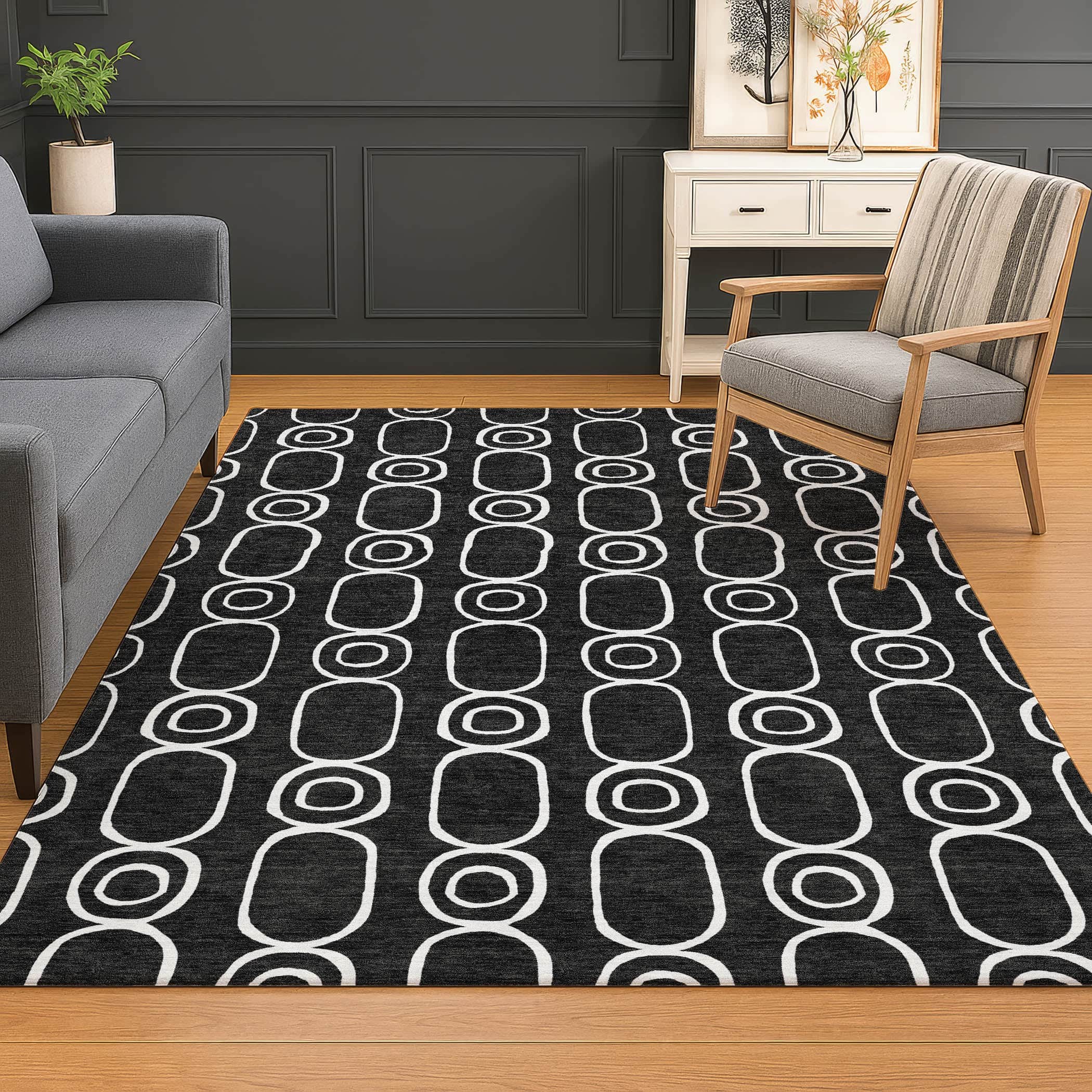Luxury Washable Indoor/Outdoor Geometric TR6 Black Rug 2'6" x 3'10" #shape_Rectangle