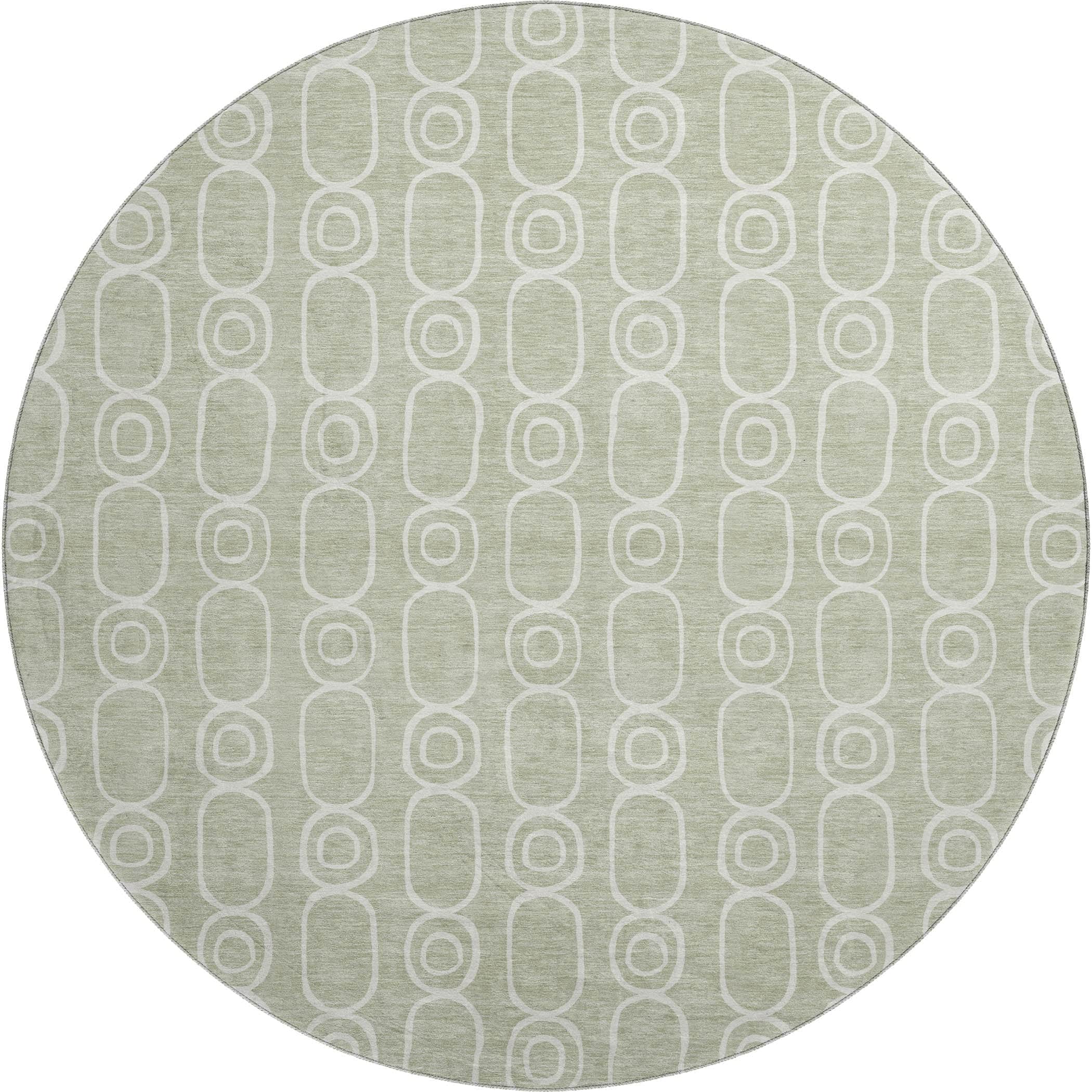 Luxury Washable Indoor/Outdoor Geometric TR6 Celery Green Rug 8' x 8' #shape_Round