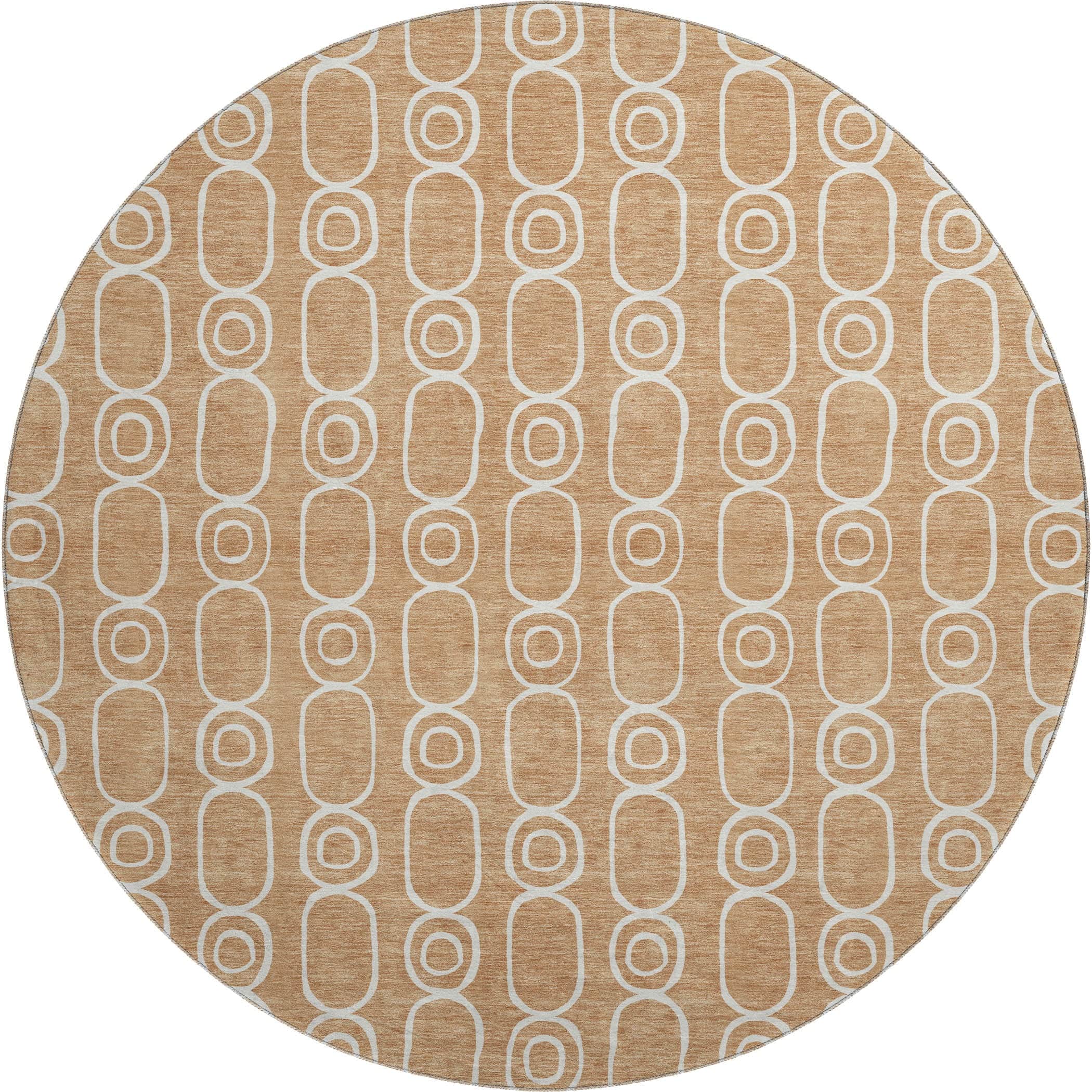 Luxury Washable Indoor/Outdoor Geometric TR6 Copper Orange Rug 8' x 8' #shape_Round