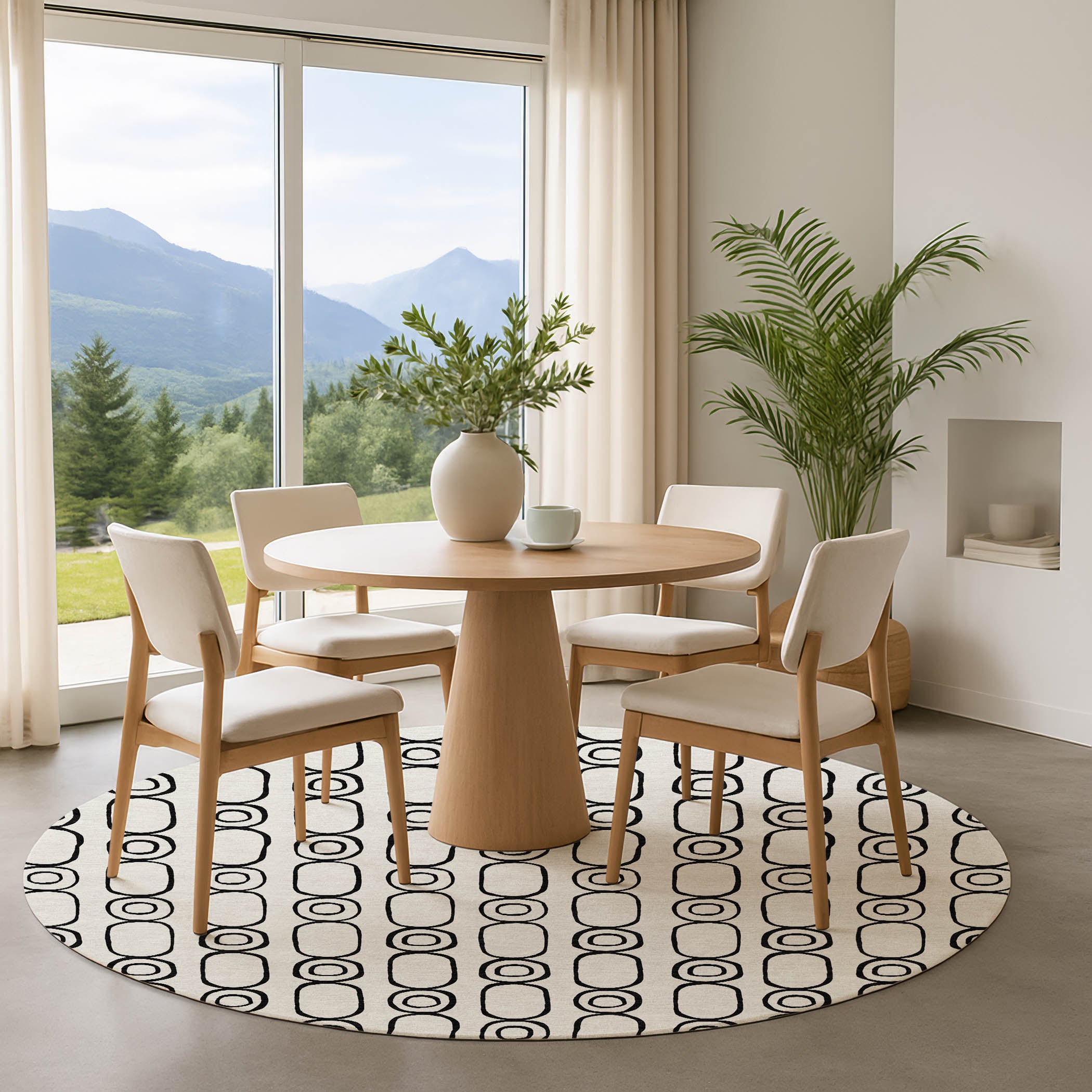 Luxury Washable Indoor/Outdoor Geometric TR6 Ivory Rug 8' x 8' #shape_Round