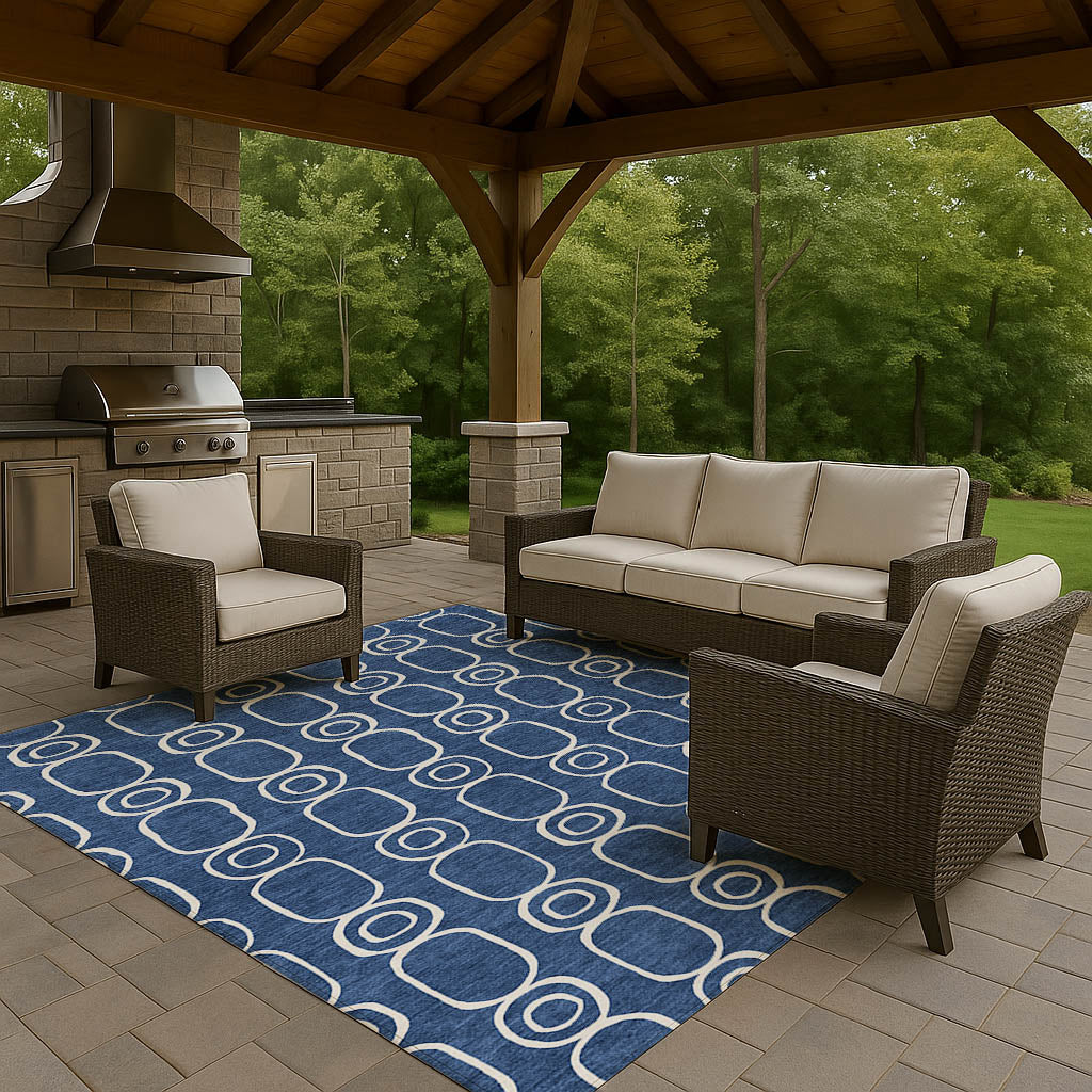 Luxury Washable Indoor/Outdoor Geometric TR6 Navy Blue Rug 2'6" x 3'10" #shape_Rectangle